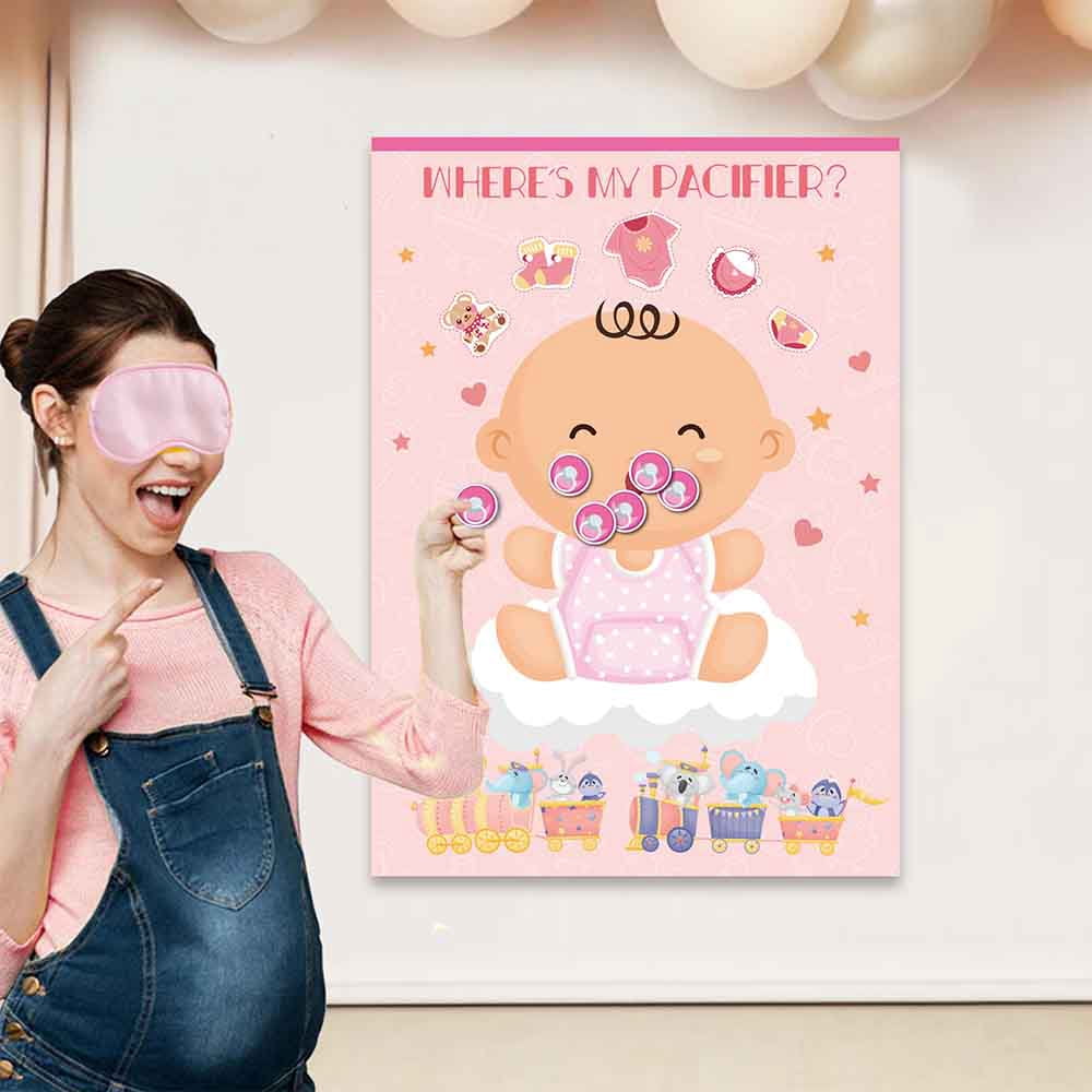 Generic Pin The Pacifier Baby Shower Game Set (Pink, 20 in x 28 in) 01enp