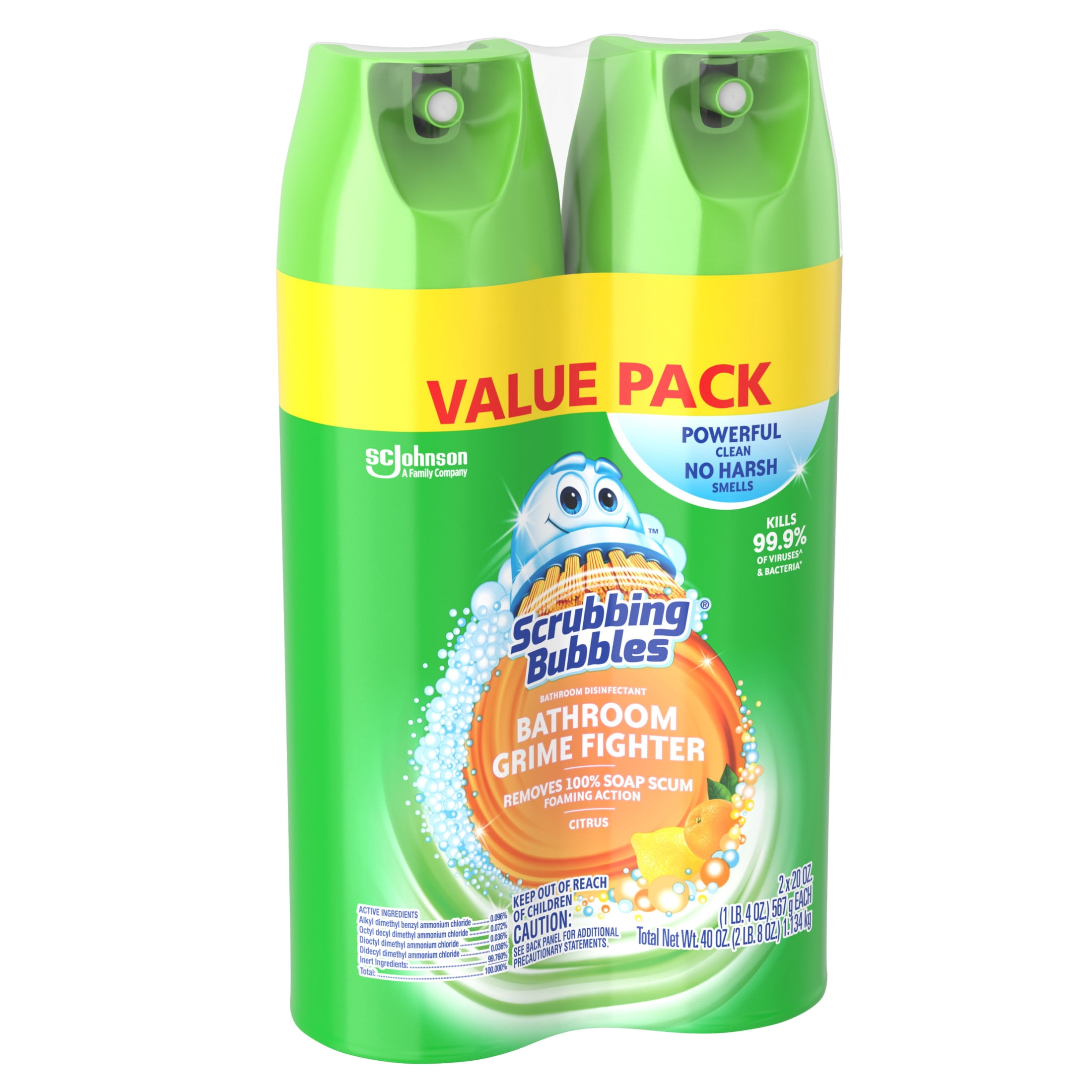 Scrubbing Bubbles Bathroom Grime Fighter Disinfectant Spray, Citrus Scent (20 oz, 2 Pack) yhl3v