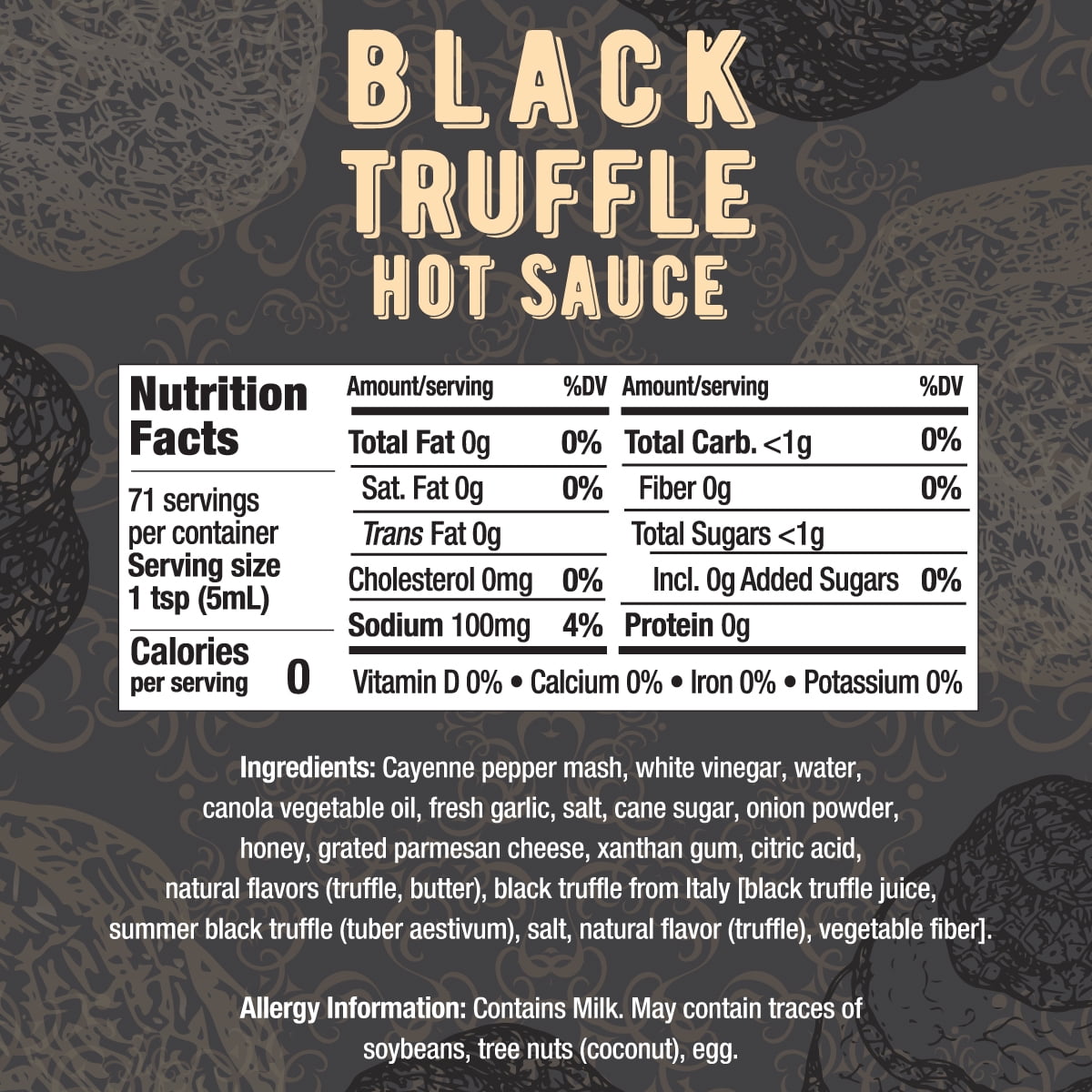 Melinda's Black Truffle Hot Sauce, Gourmet Condiment for Wings and Pasta (Black, 12 oz) y6zbk