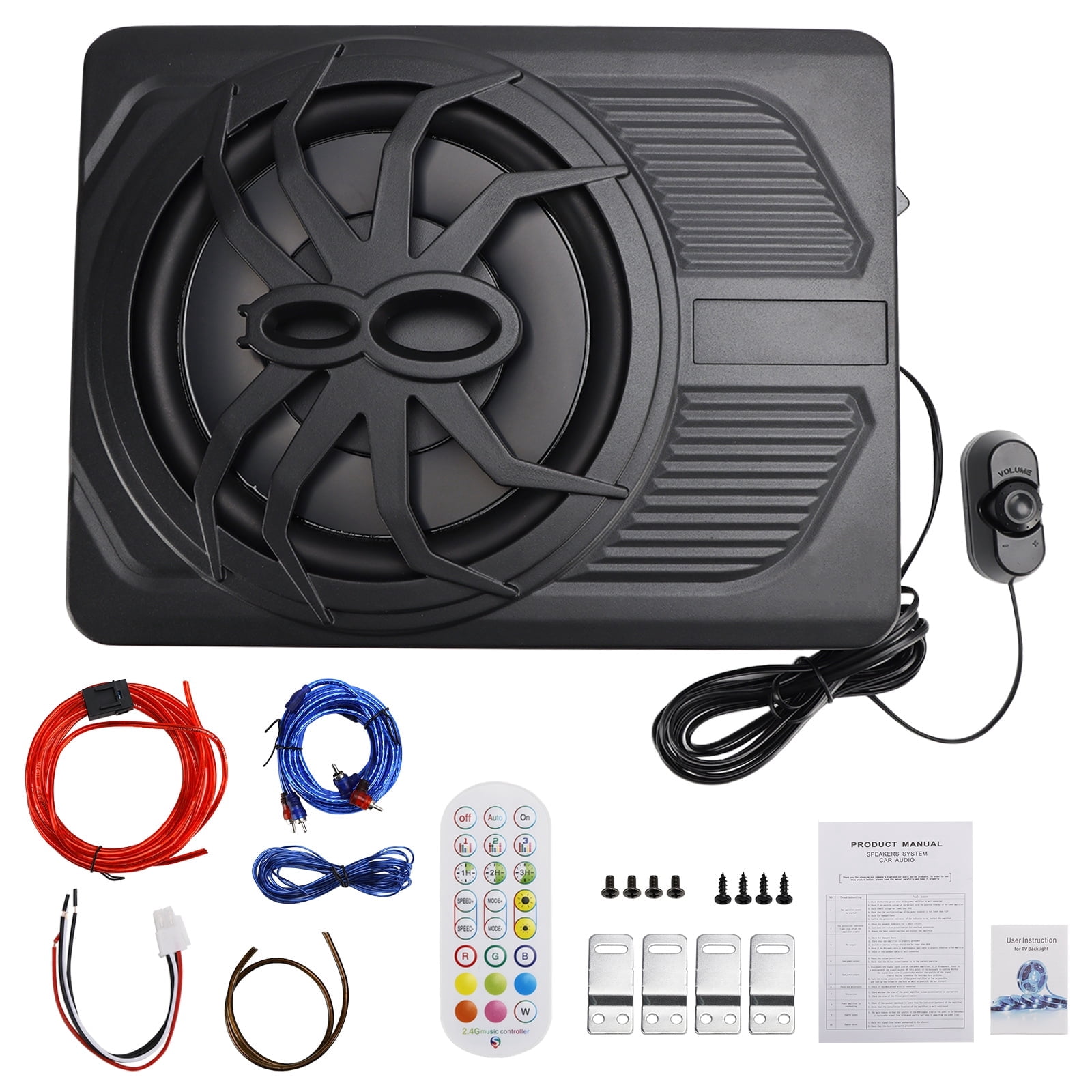 VIPQV 1200W Powered Car Subwoofer with APP Control and LED Lighting (Black, 10 in) 9vkue
