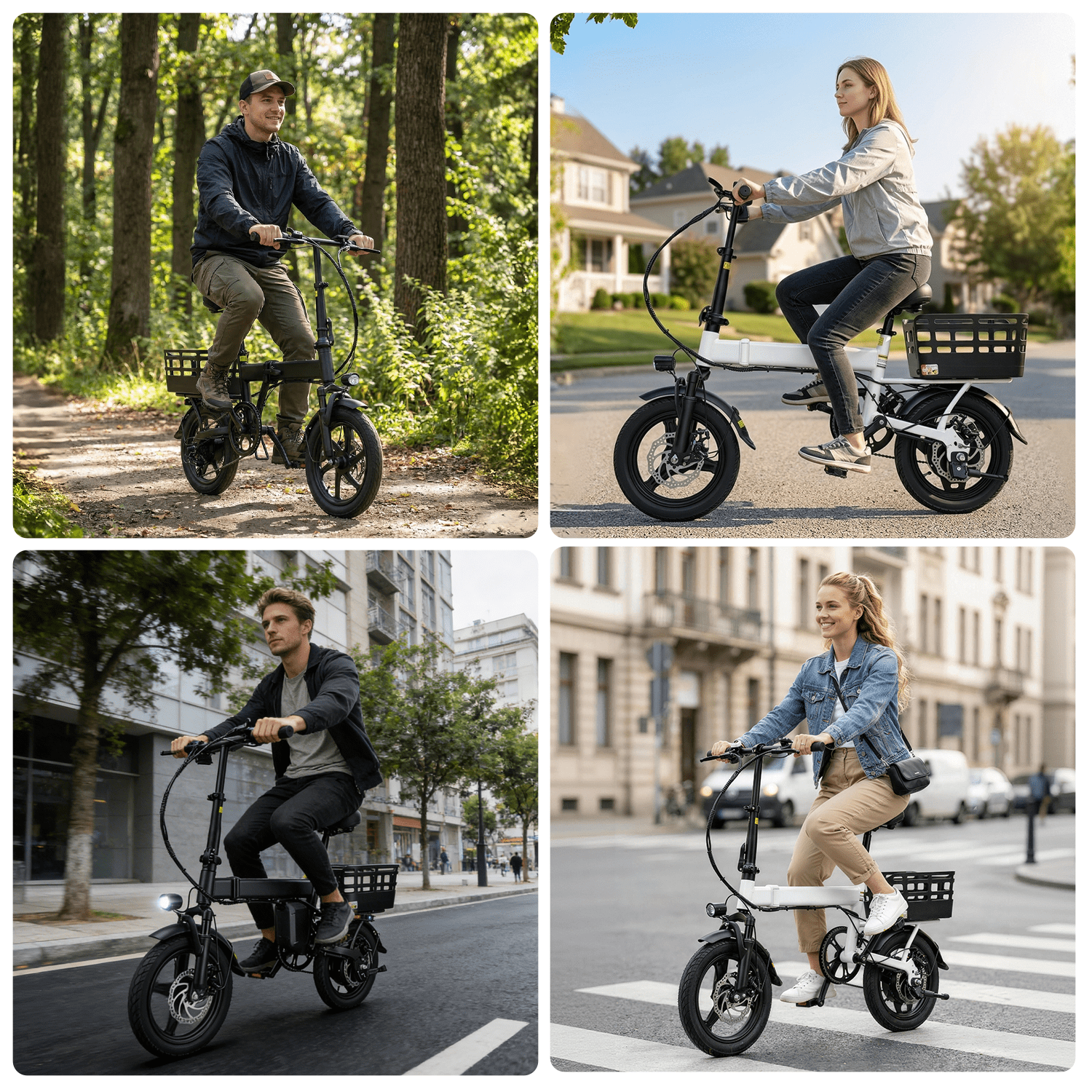 XKJQTA Electric Bike for Adults, Folding Ebike with 500W Motor, 48V 12AH Battery, Multi-Shock Absorption (Black, 14 in) ubk3z