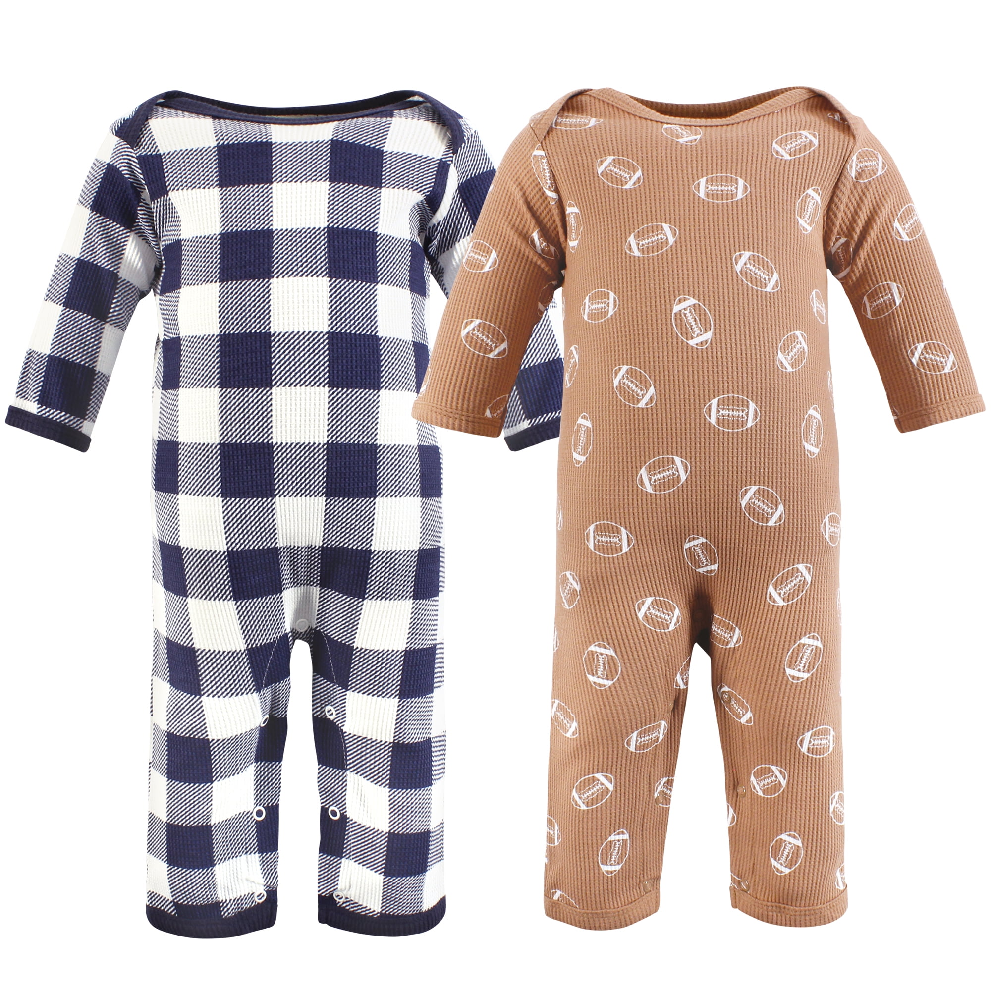Hudson Baby Infant Boy Thermal Coveralls (Football, 0-3 Months, 2pk) ngjym