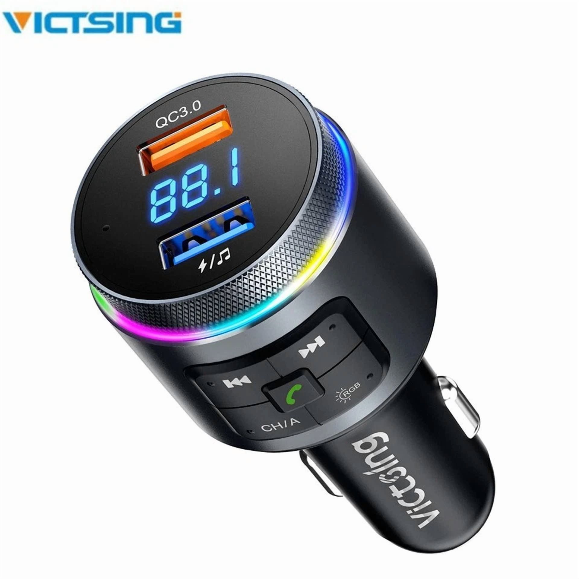 Rhea Bluetooth 5.0 FM Transmitter Car Radio Adapter with QC 3.0 Fast Charging and LED Backlight (1 Pack) 8dq37