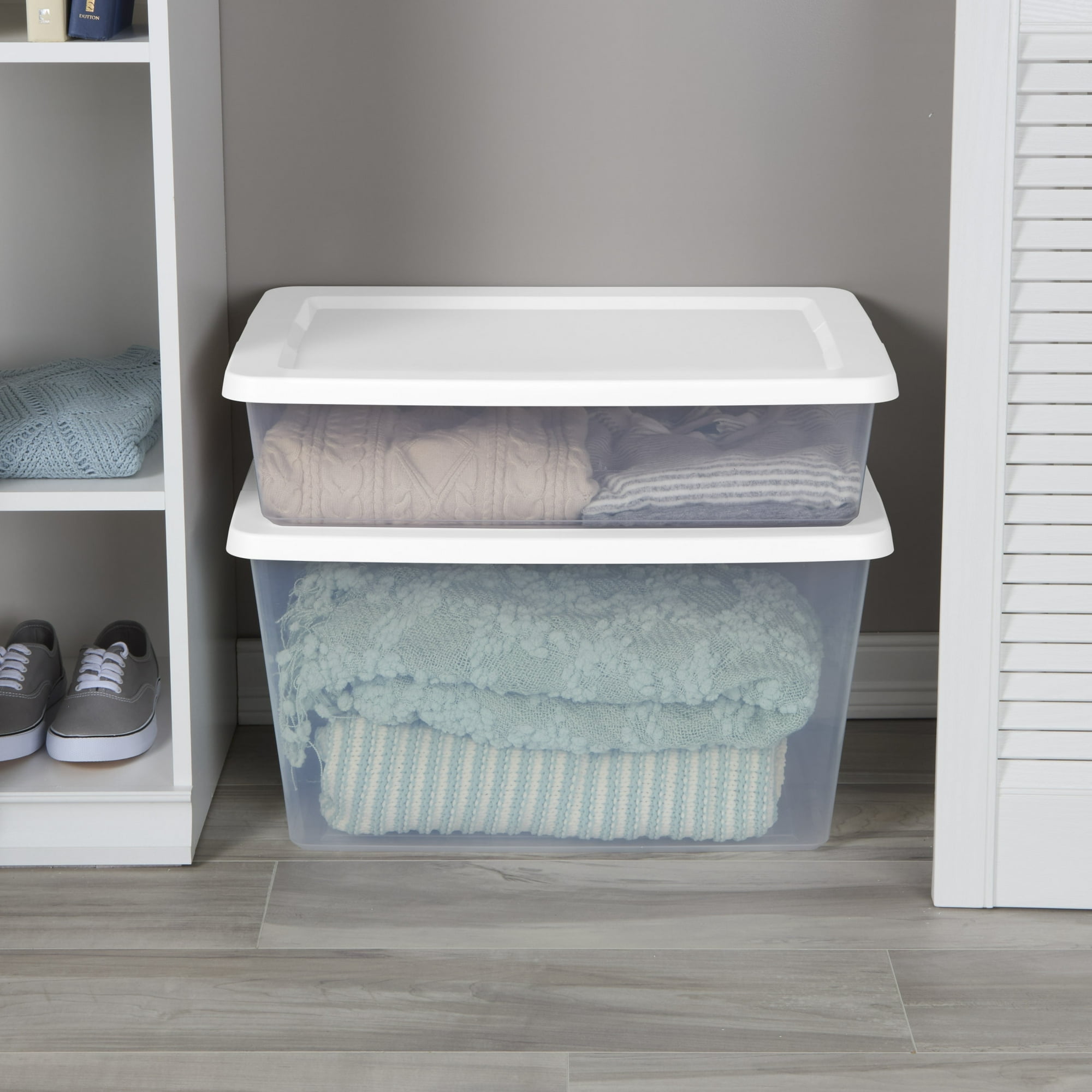 Sterilite 28 Quart Storage Bin, Clear Plastic Container with Snap-On Lid (Clear, 28 Quart) mx78p