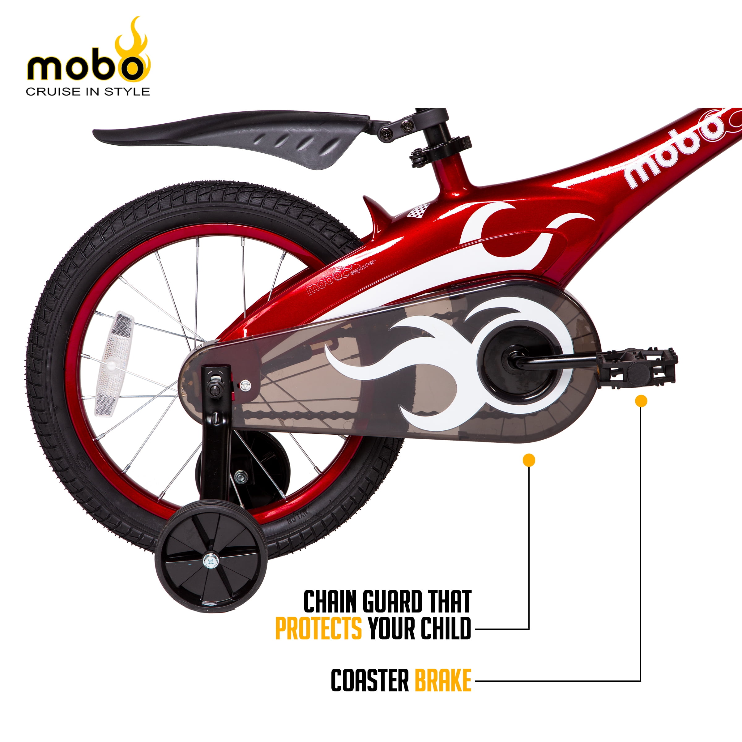Mobo Lite Kids Bicycle with Training Wheels, Adjustable Handlebars and Seat (Red, 16 in) t54zk