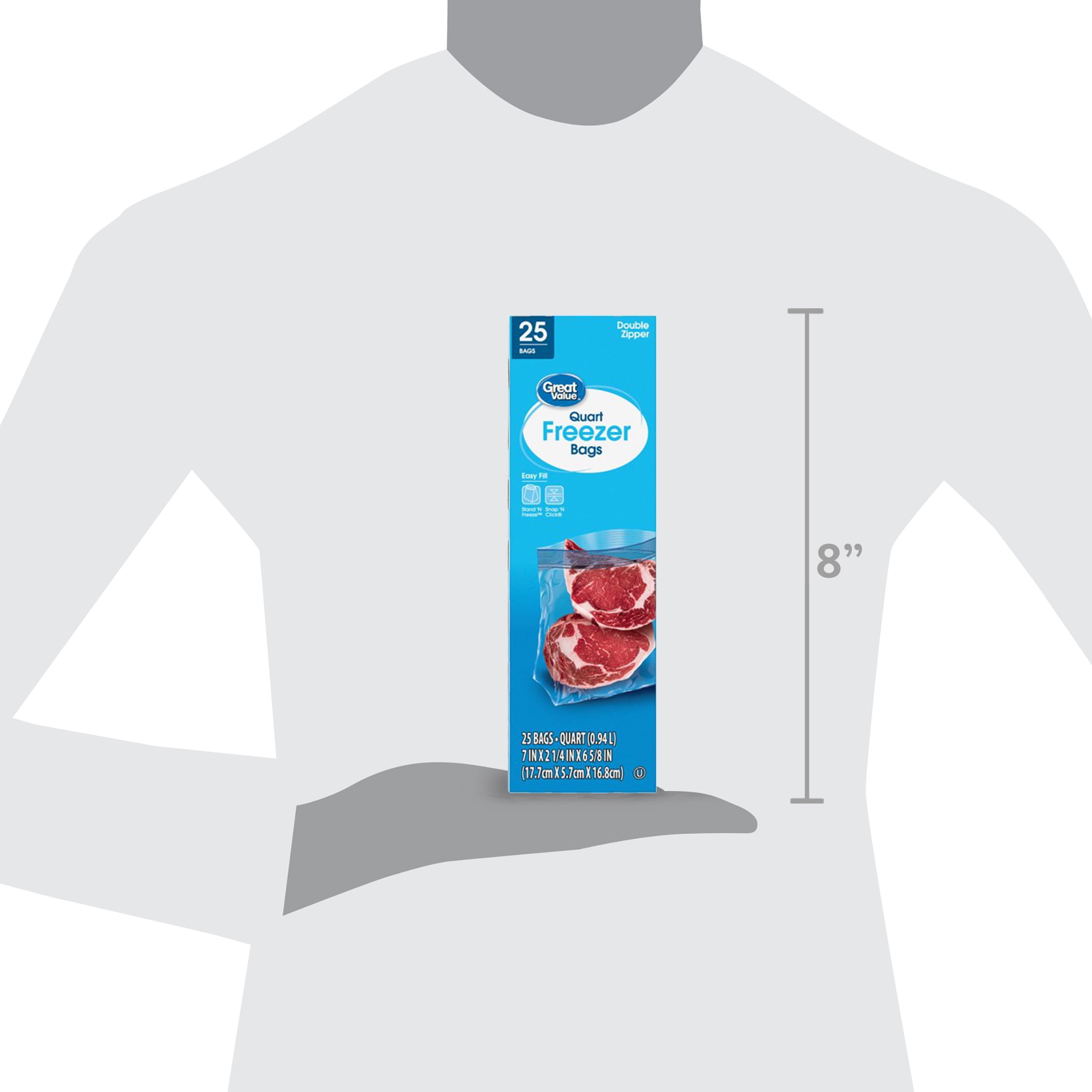 Great Value Freezer Guard Double Zipper Storage Bags (Clear, 25 Count, 7 in x 7.75 in) 9gvm5