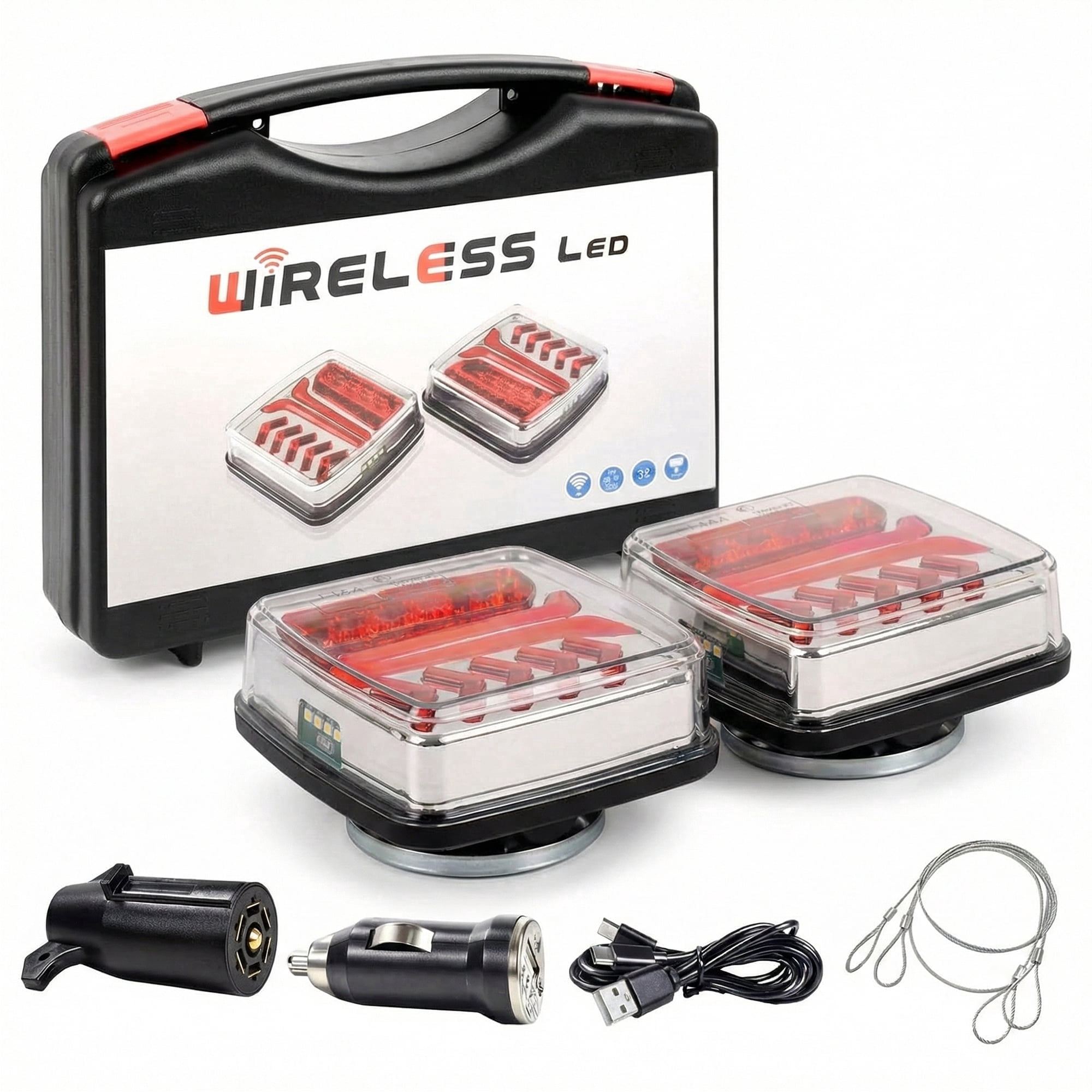 DAYBETTER Wireless LED Trailer Lights Kit, Magnetic Towing Tail Lights with 100ft Range (Red, 2-Pack) fwdrt