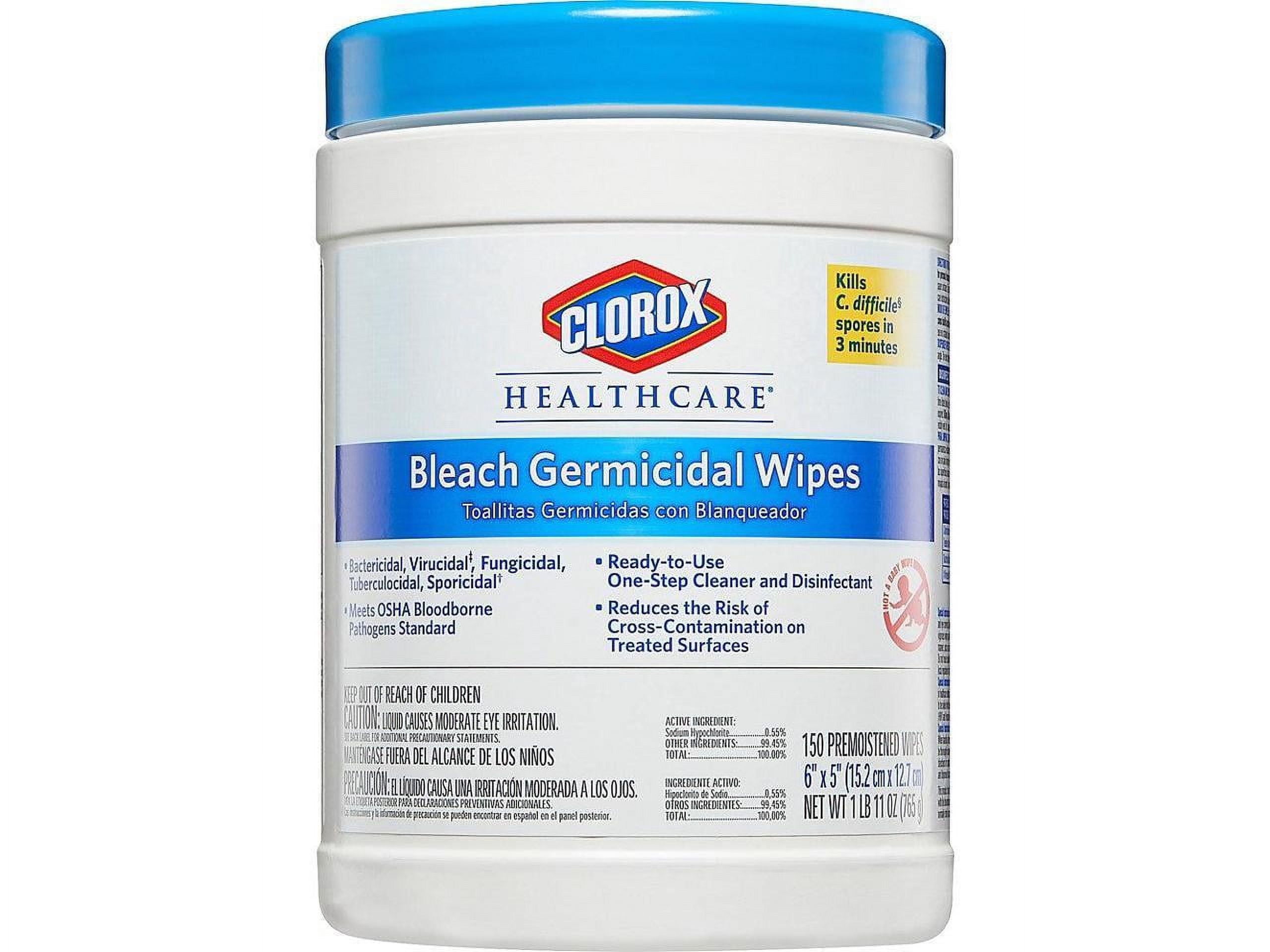 Clorox Healthcare Bleach Germicidal Wipes, EPA Registered Disinfectant (White, 150 Count) 8ri8l