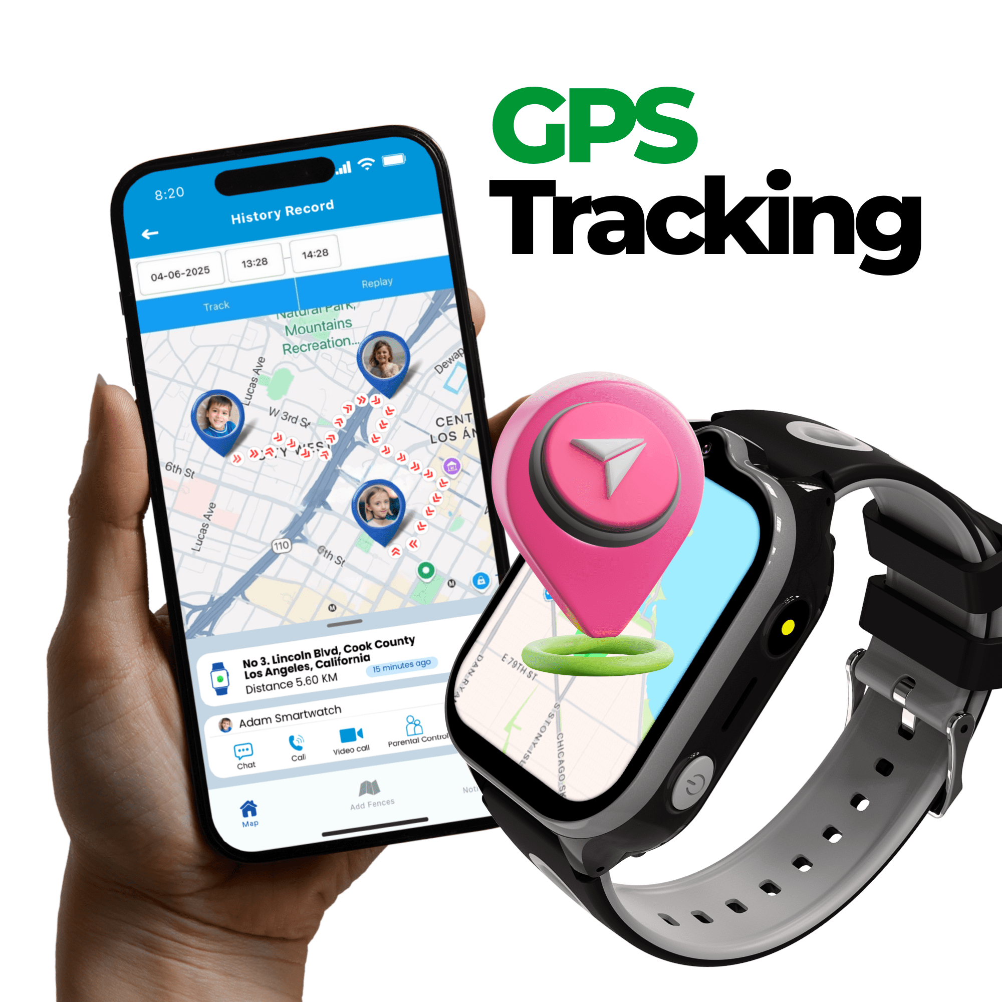 EmojiKidz Kids Smartwatch with GPS Locator, SOS Button, Parental Controls, 2-Way Calls (Black, 1 Pack) w6pop