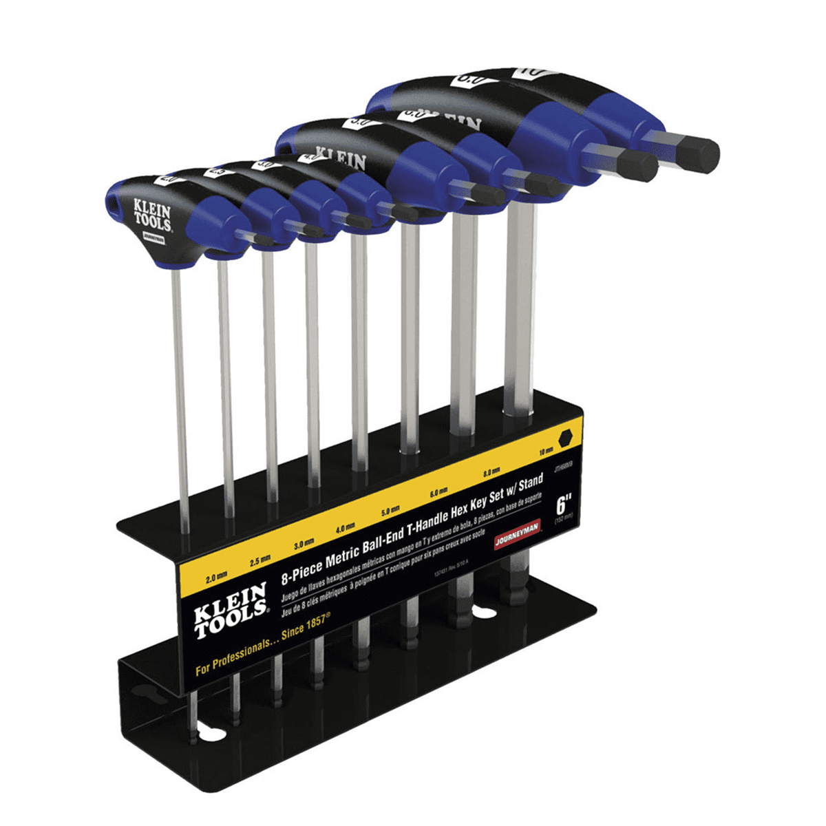Klein Tools Hex Key Set, Ball End T-Handle, Professional Grade, Corrosion-Resistant, (Black, 8-Piece Set) 126an