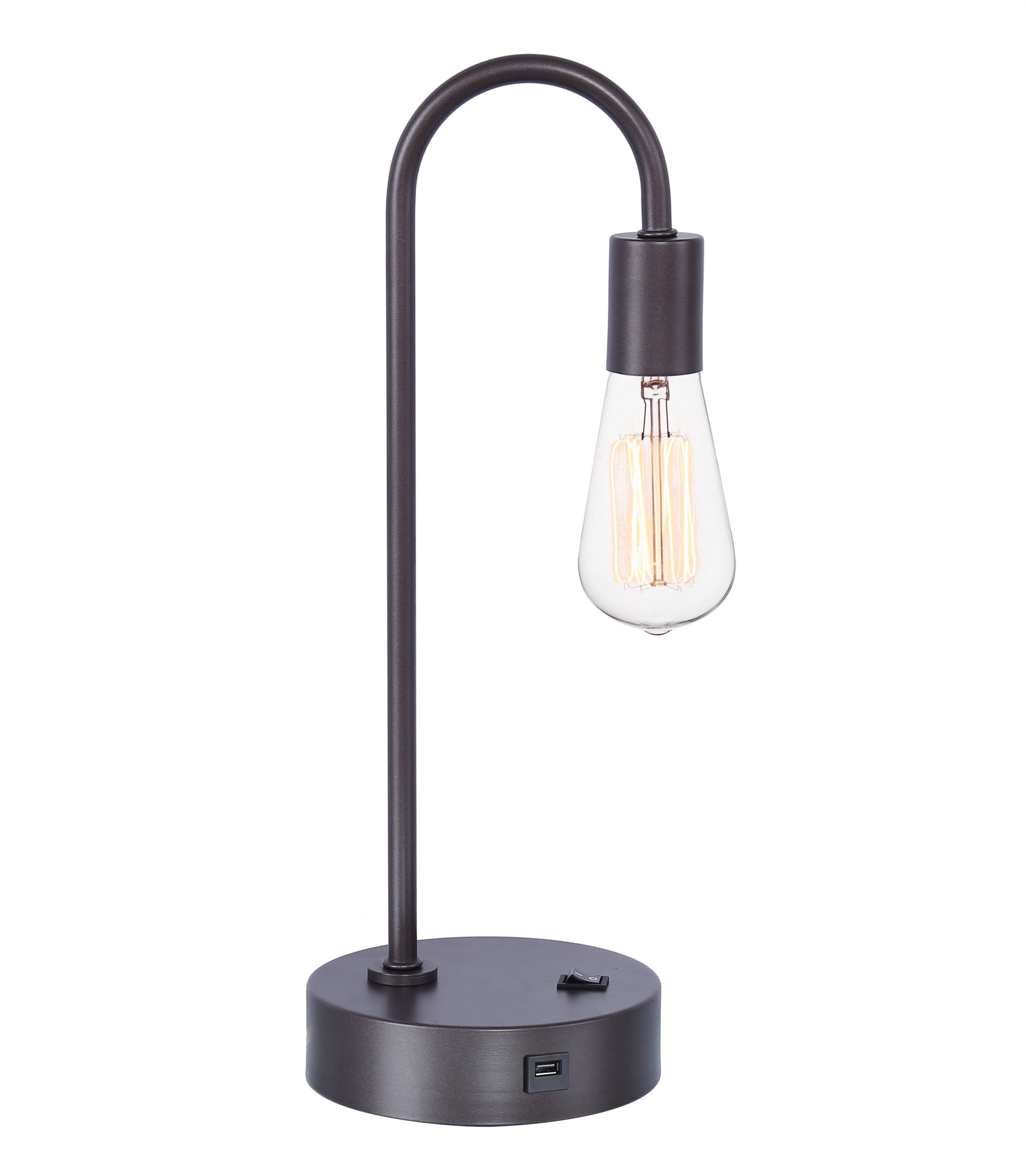 Grandview Gallery Minimalist Desk Lamp with USB Port and Exposed Bulb Design (Slate Gray, 17 in) 23vv0