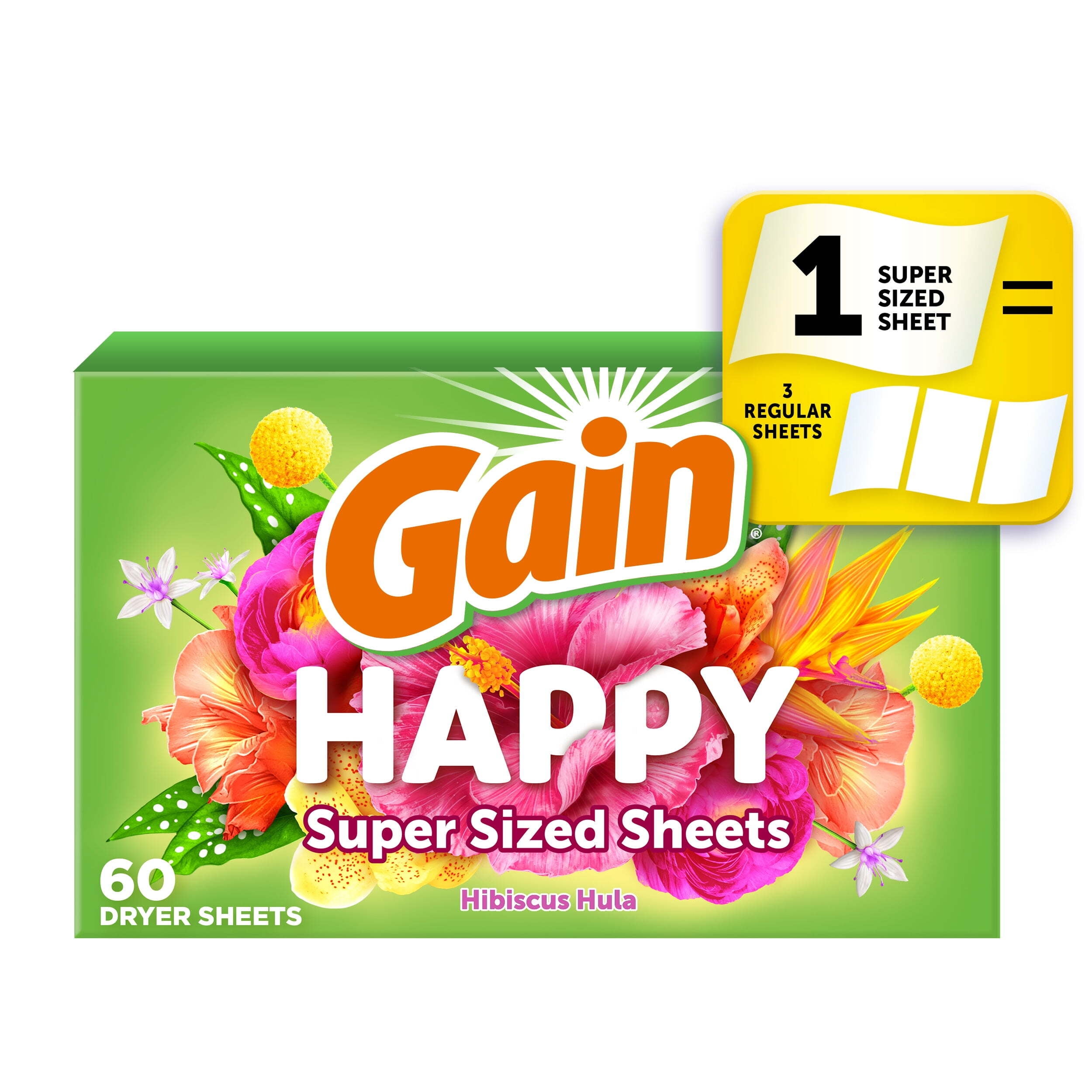 Gain Dryer Sheets, Hibiscus Hula Scent, Static-Fighting Fabric Softener (60 Count) qk4vi