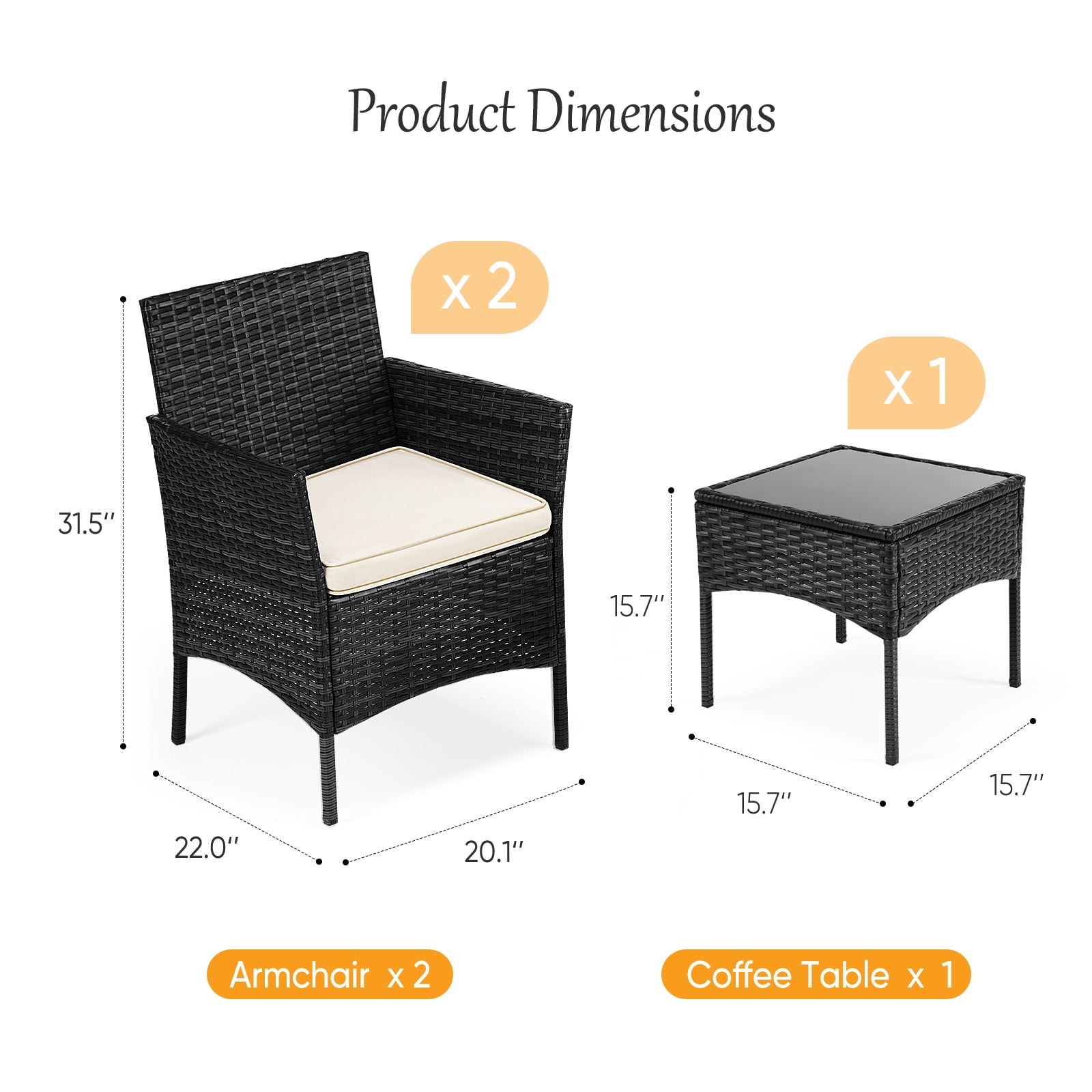 TINKLE WELL 3-Piece Outdoor Rattan Bistro Set, Patio Rocking Chairs with Glass-Top Coffee Table (Light Gray, 3-Piece Set) x3ap2