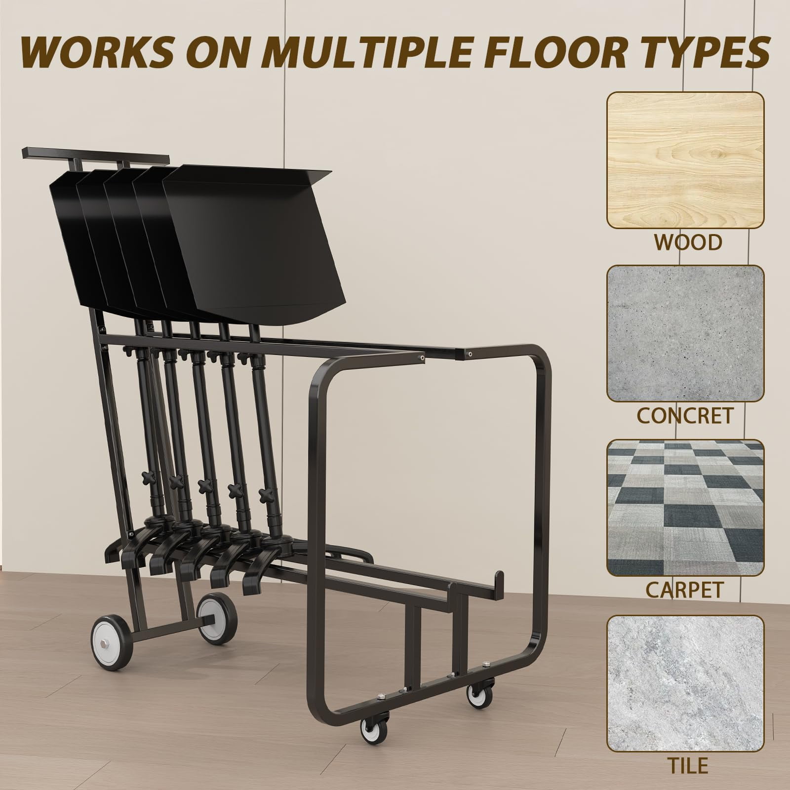 Beciety Music Stand Cart with Wheels, Portable Metal Storage Dolly (Black, 12-Stand Capacity) xgsqa