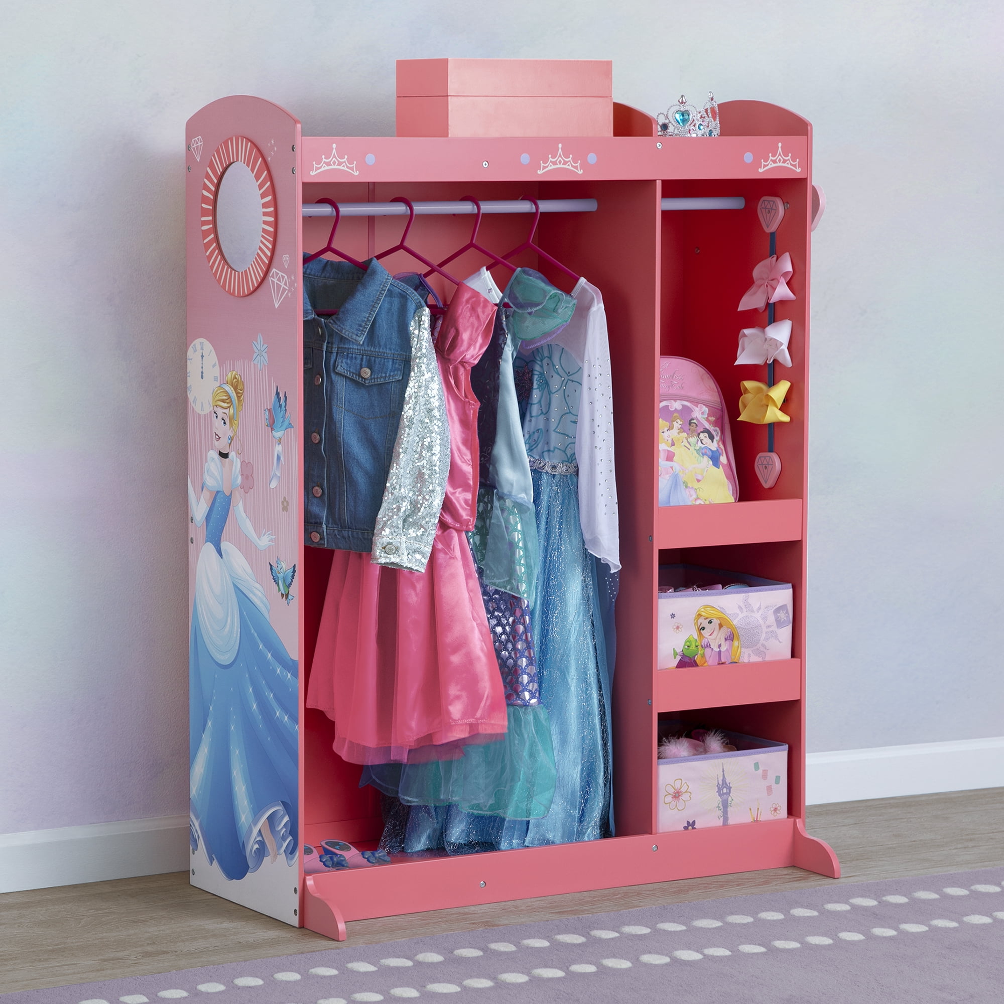 Disney Princess Dress & Play Boutique Costume Storage Wardrobe with Mirror (Pink, 37.8 in W x 18.11 in D x 47.64 in H) 7xbhz