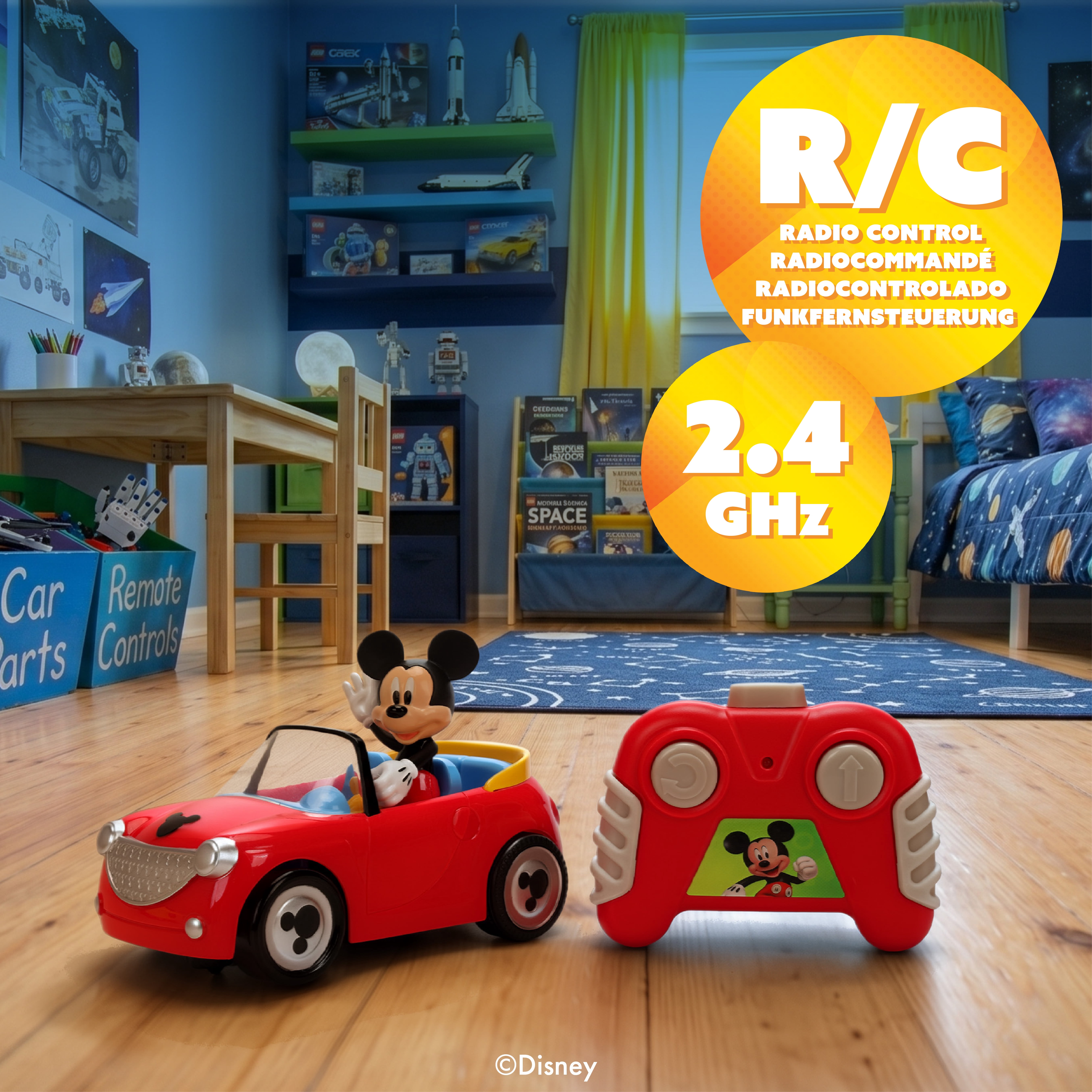 Disney Mickey Mouse Roadster RC Car Remote Control Vehicle (Red, 5.5 in) 2dgst