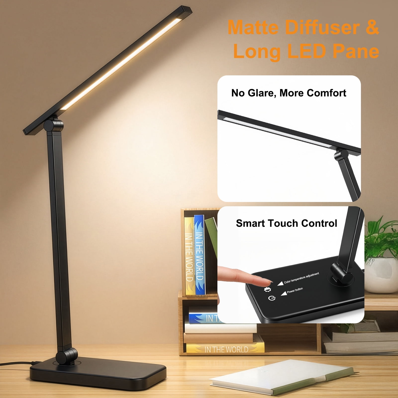 OTROAD LED Desk Lamp with USB Charging Port, Eye-Caring Dimmable Reading Light with 3 Color Modes & 3 Brightness Levels (White, 12 in) zlwj9