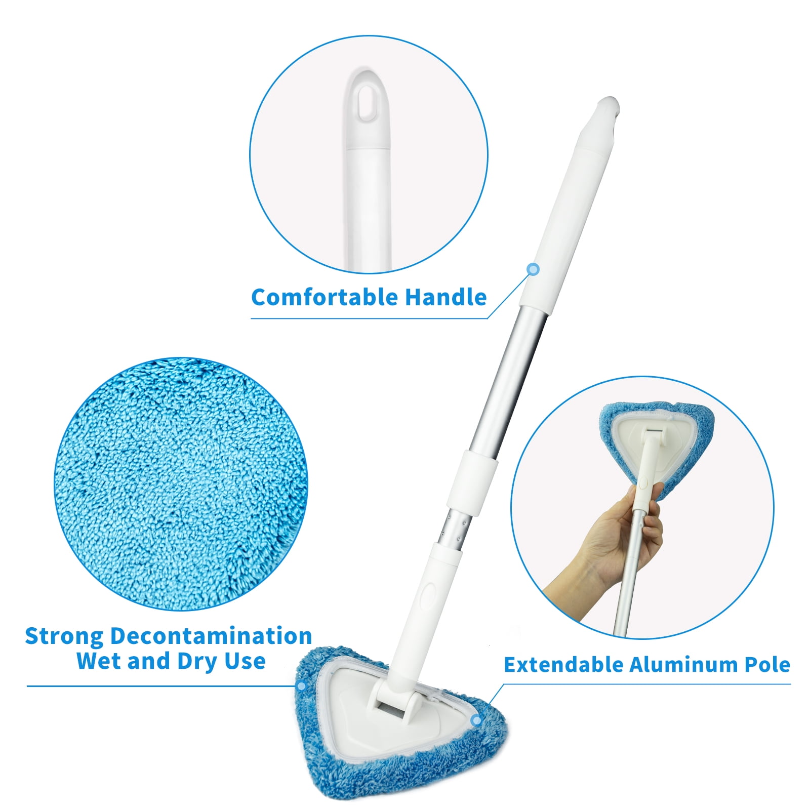 ITTAHO Car Windshield Cleaning Tool with Extendable Handle and 3 Washable Microfiber Pads (White, 19.6 in to 26 in) jzzqe