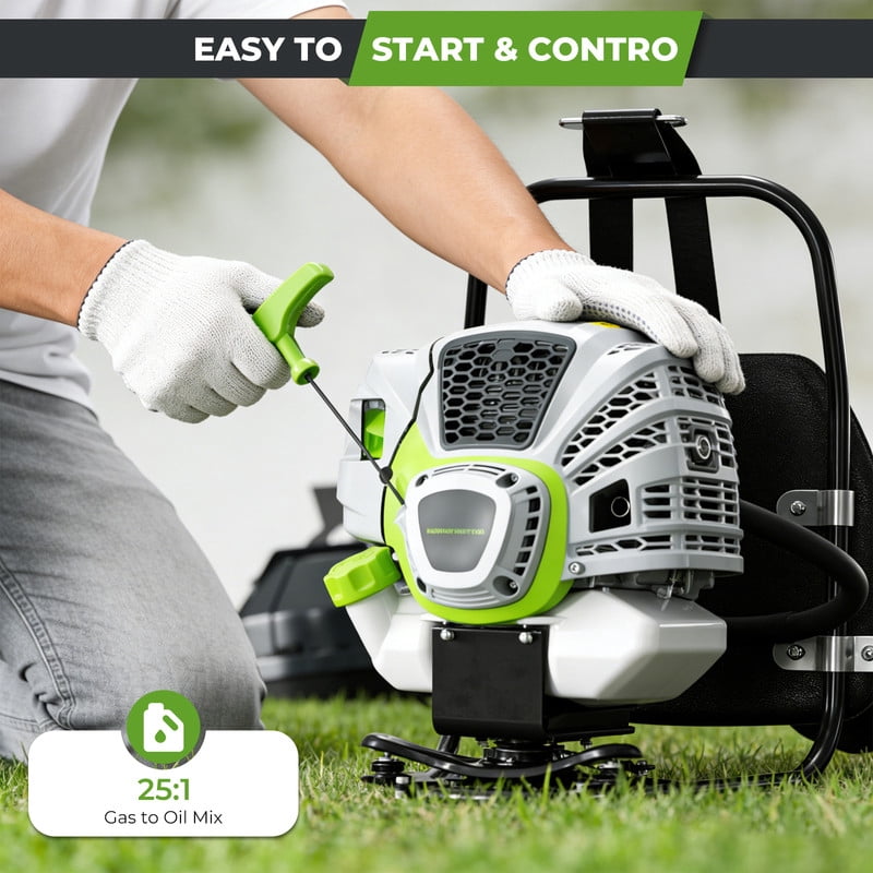 EAYSG 6-in-1 Gas-Powered Backpack Multifunctional Trimmer Set (Green, 52CC Engine) oyu39