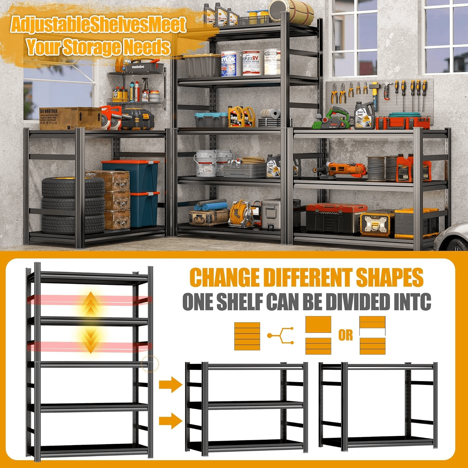 FlyDzrewt 4-Tier Metal Garage Shelving Unit, Heavy-Duty Adjustable Storage Rack for Warehouse and Home (Black, 20 in W x 14 in D x 54 in H) 14azr