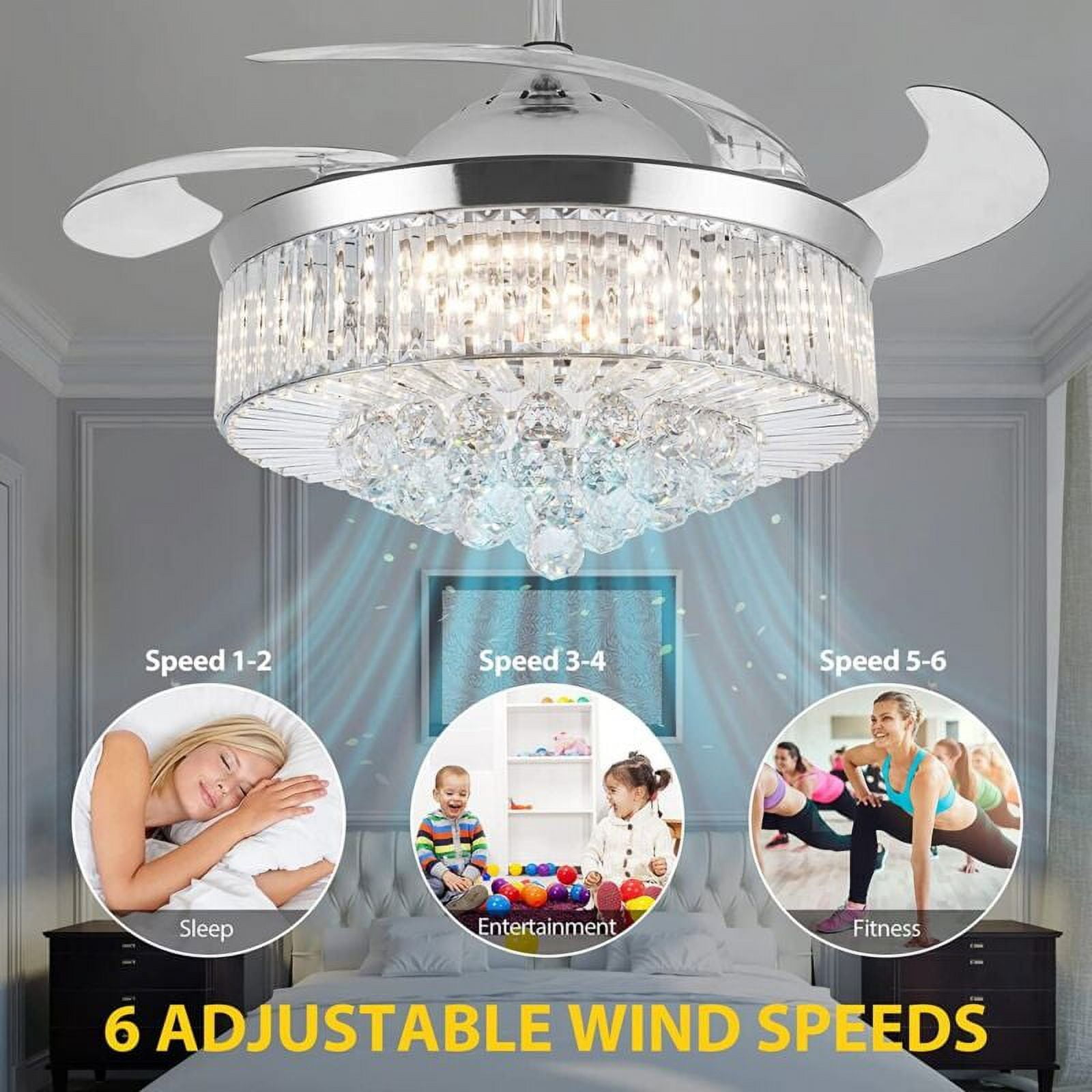 EAYSG 42 in Modern LED Retractable Ceiling Fan with Remote Control (Silver, 42 in) qoq9r