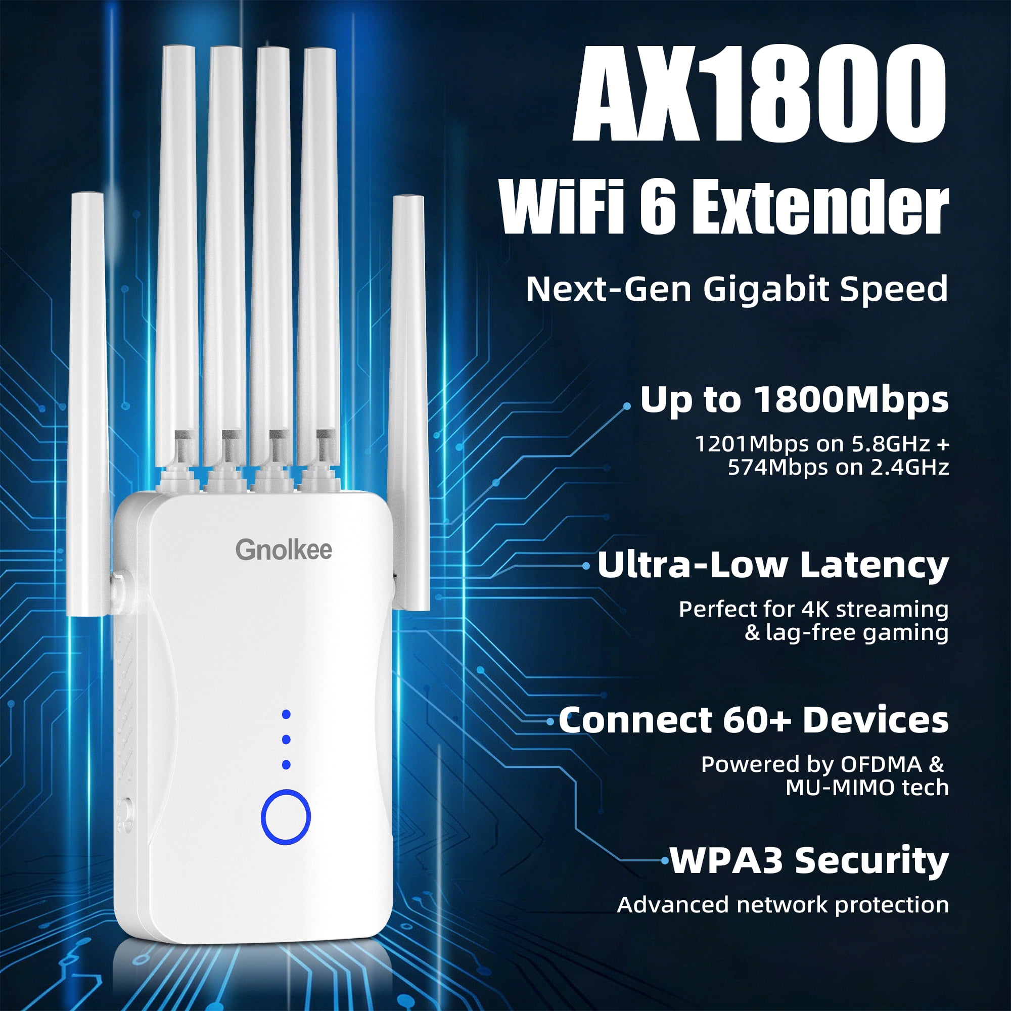 Gonlkee AC1800 WiFi Range Extender Signal Booster, Dual-Band Wireless Internet Repeater with Ethernet Port (White) ruefm