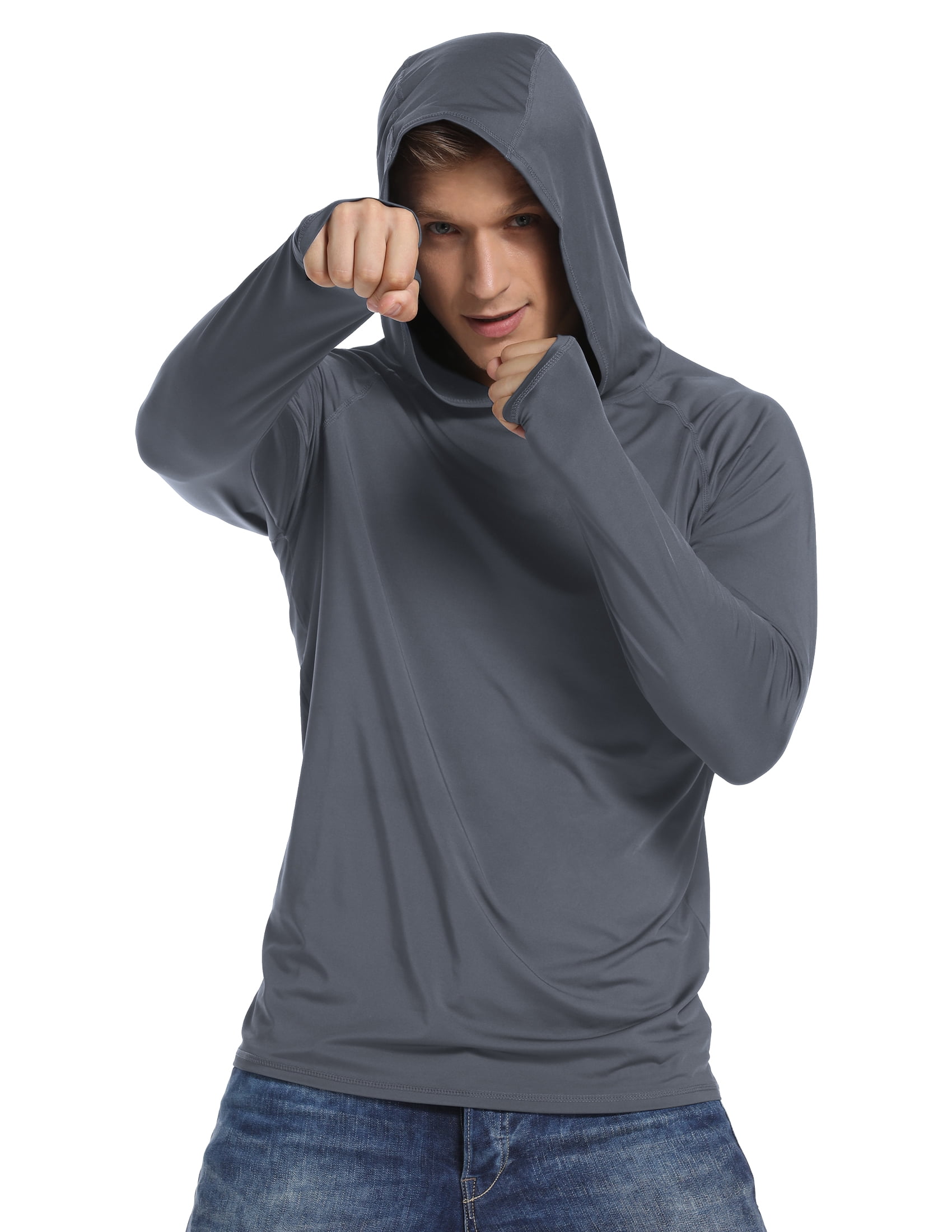 TELALEO Men's UPF 50+ Sun Protection Fishing Hoodie Performance Long Sleeve Shirt (Grey, L, 2 Pack) n2t3t