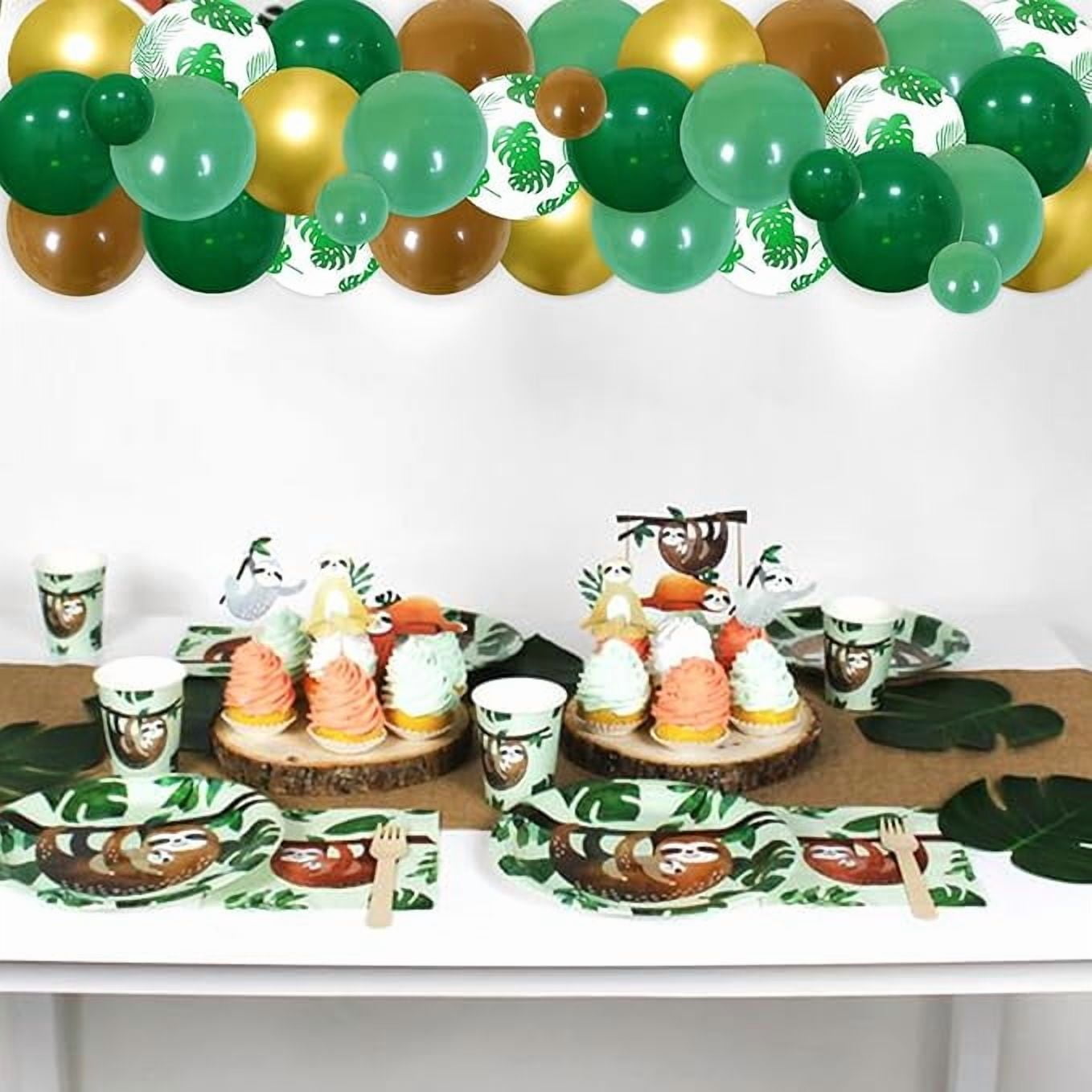 Sloth Birthday Party Decorations Set, Tropical Jungle Animal Theme Backdrop and Balloon Arch Kit (Green and Brown, 73 Pieces) 116al