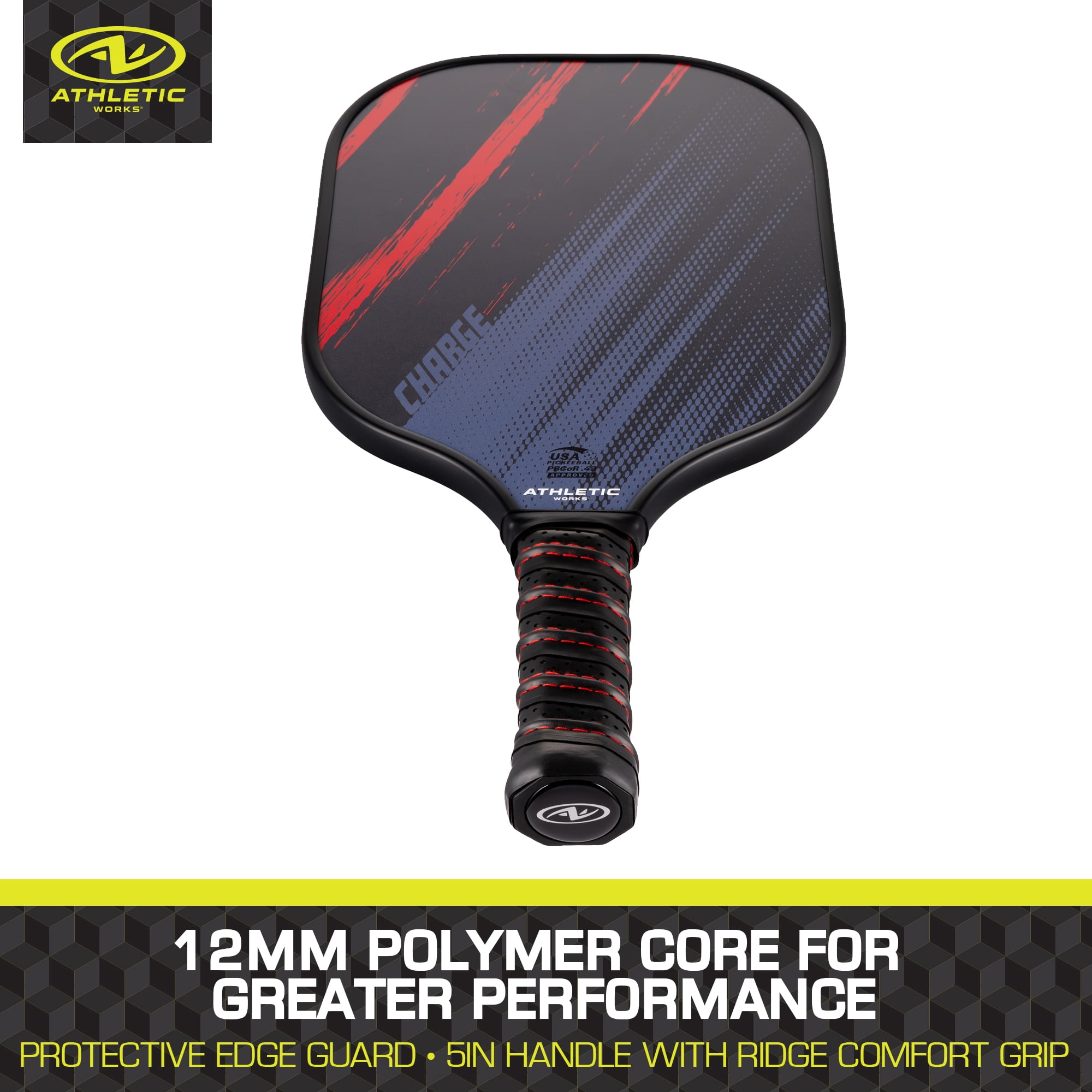 Athletic Works Charge Fiberglass 2-Player Pickleball Paddle Set (Red, 5-Piece) lny5n