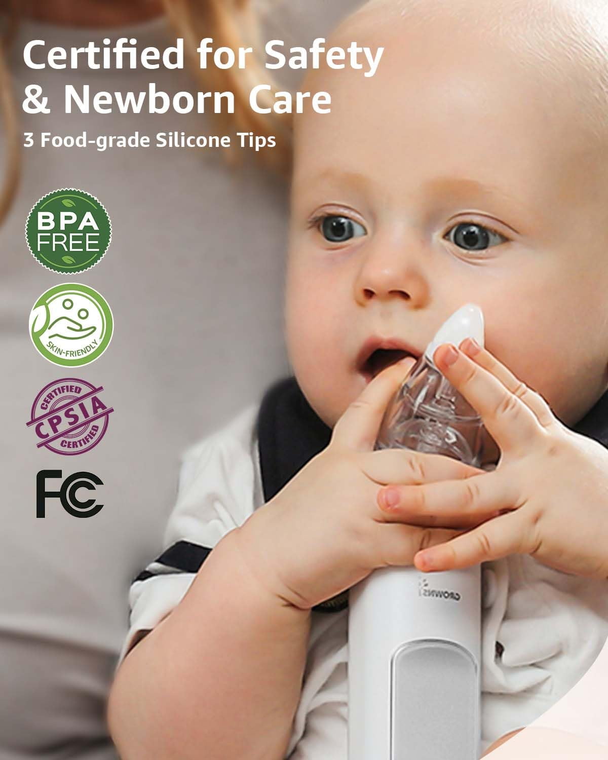 GROWNSY Baby Nasal Aspirator Electric Nose Cleaner with 3 Suction Levels (White, 1 Unit) hz5cr