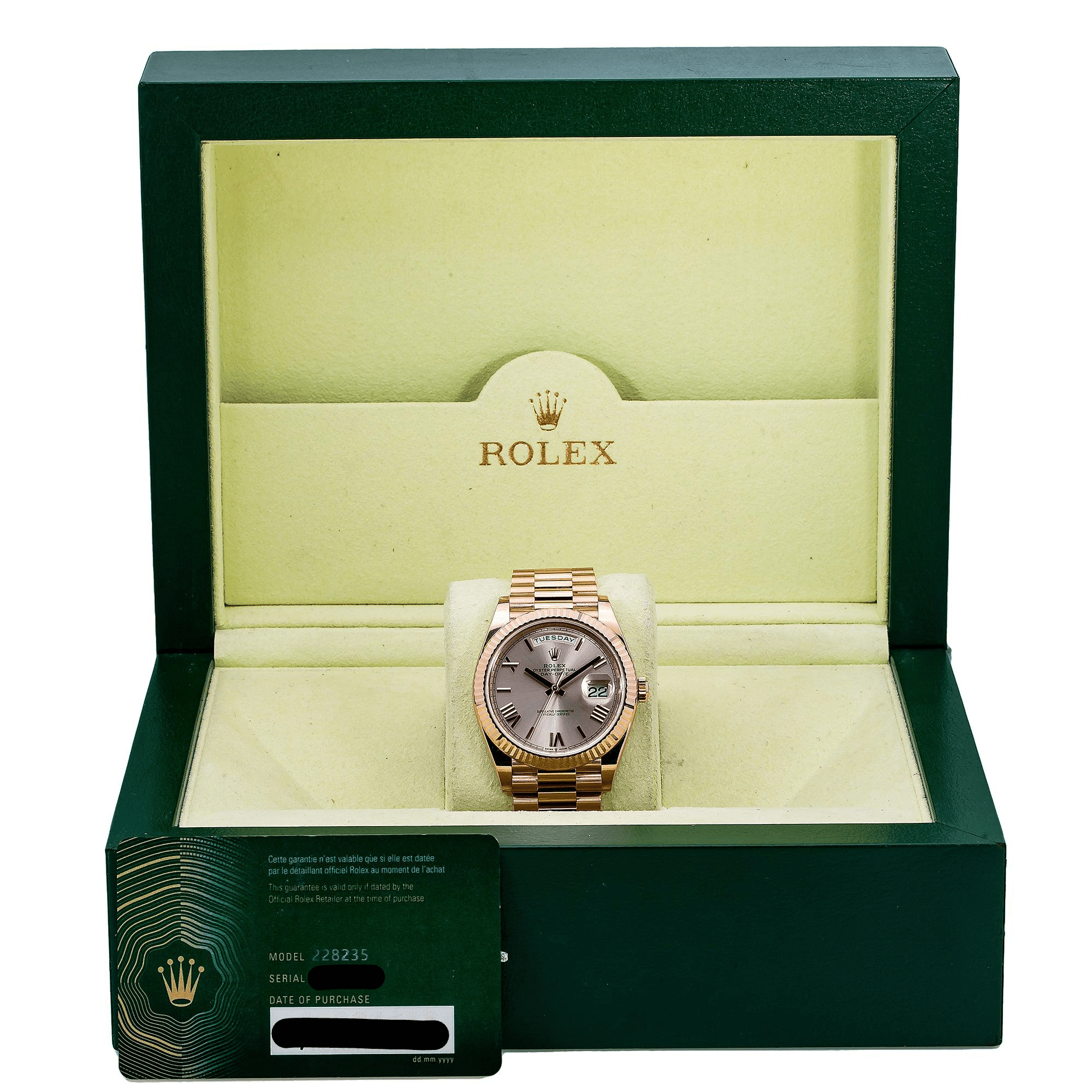 Rolex Day-Date 40mm 18K Rose Gold Watch Sundust Roman Dial Fluted Bezel (40 mm) 28qo3