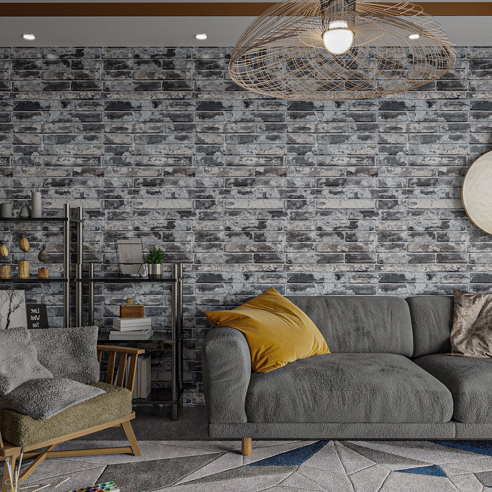 VEELIKE Peel and Stick Grey Brick Wallpaper, 3D Textured Self-Adhesive Contact Paper for Walls and Backsplash (Grey, 15.7 in x 118 in) 7j62e