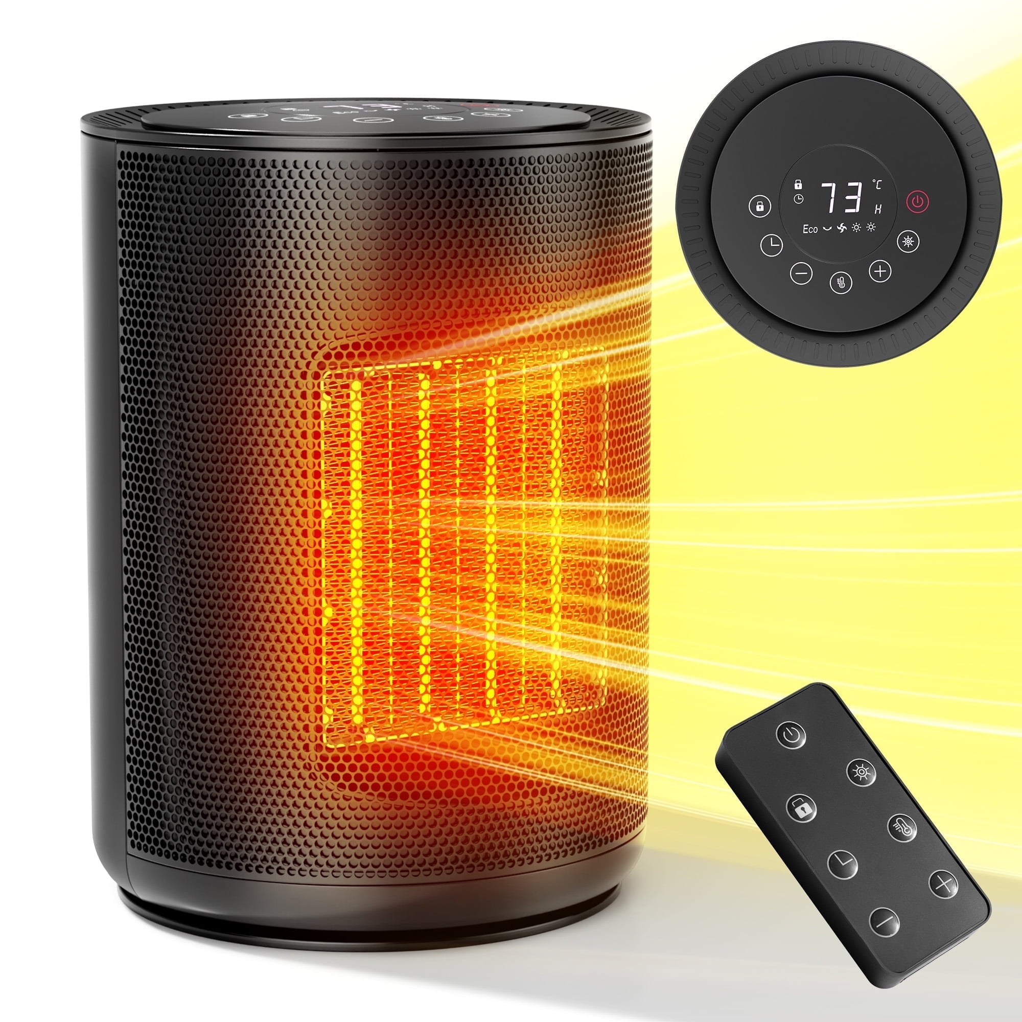 Auseo 1500W Ceramic Space Heater with Remote Control, LED Display, and Safety Features (Black) i2oo9