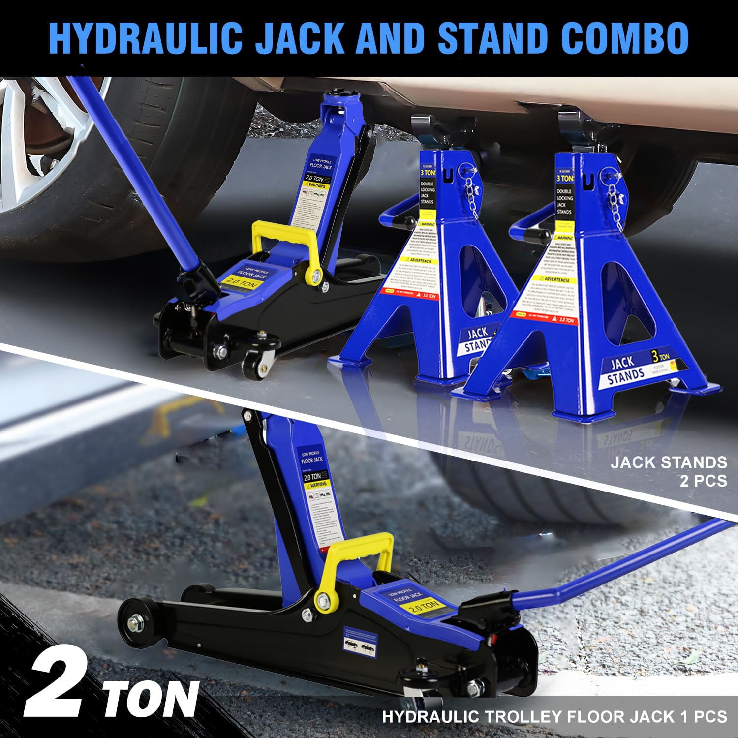 POVANLI Low Profile Floor Jack, Heavy Duty Steel Hydraulic Lift with Quick Pump (2 Ton, 3.3 in - 15.2 in) d8001