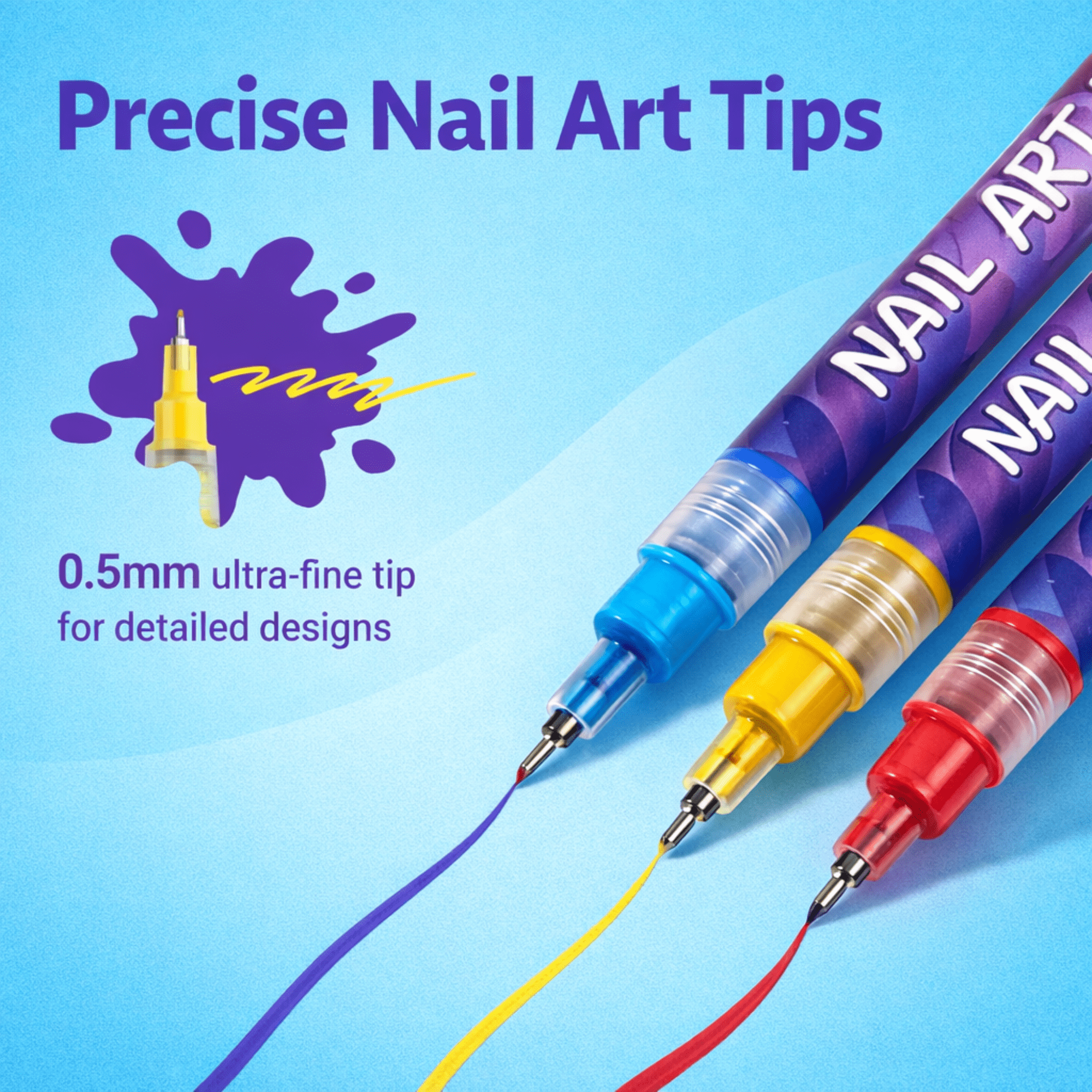 Herbiar 3D Nail Art Pen Set (12 Colors, 0.5mm Fine Tip) Waterproof DIY Manicure Design Markers k734u