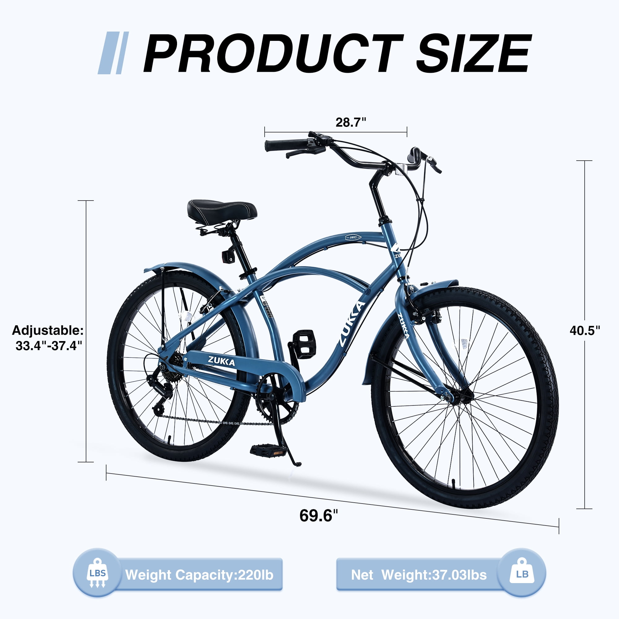 Zukka 26 in Cruiser Bike 7-Speed City Commuter Bicycle with V-Brakes (Navy, 26 in) w3vhr