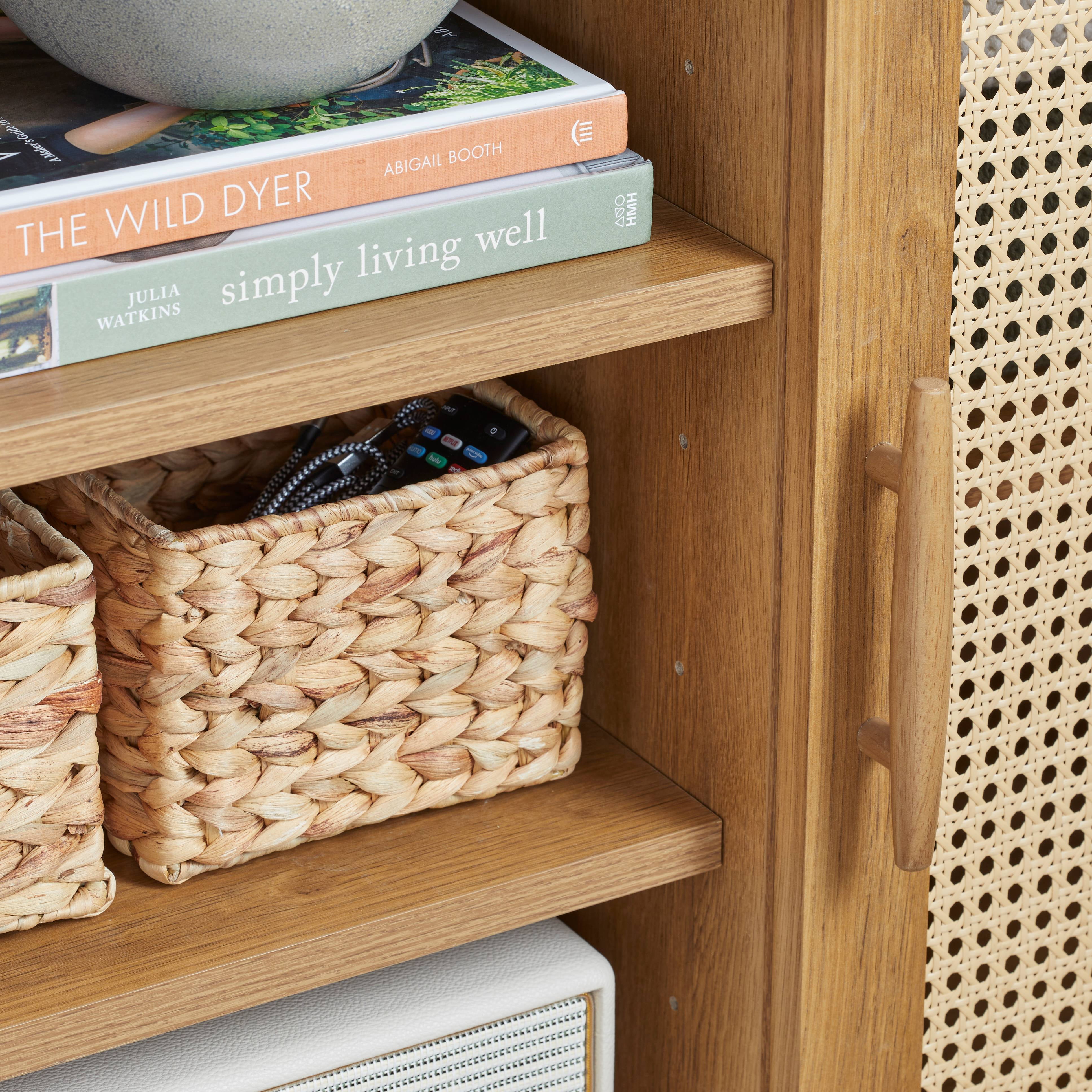 Better Homes & Gardens Springwood Cane TV Stand with Rattan Doors (Light Honey, 57.01 in L x 18.03 in W x 31.02 in H) ozi7a