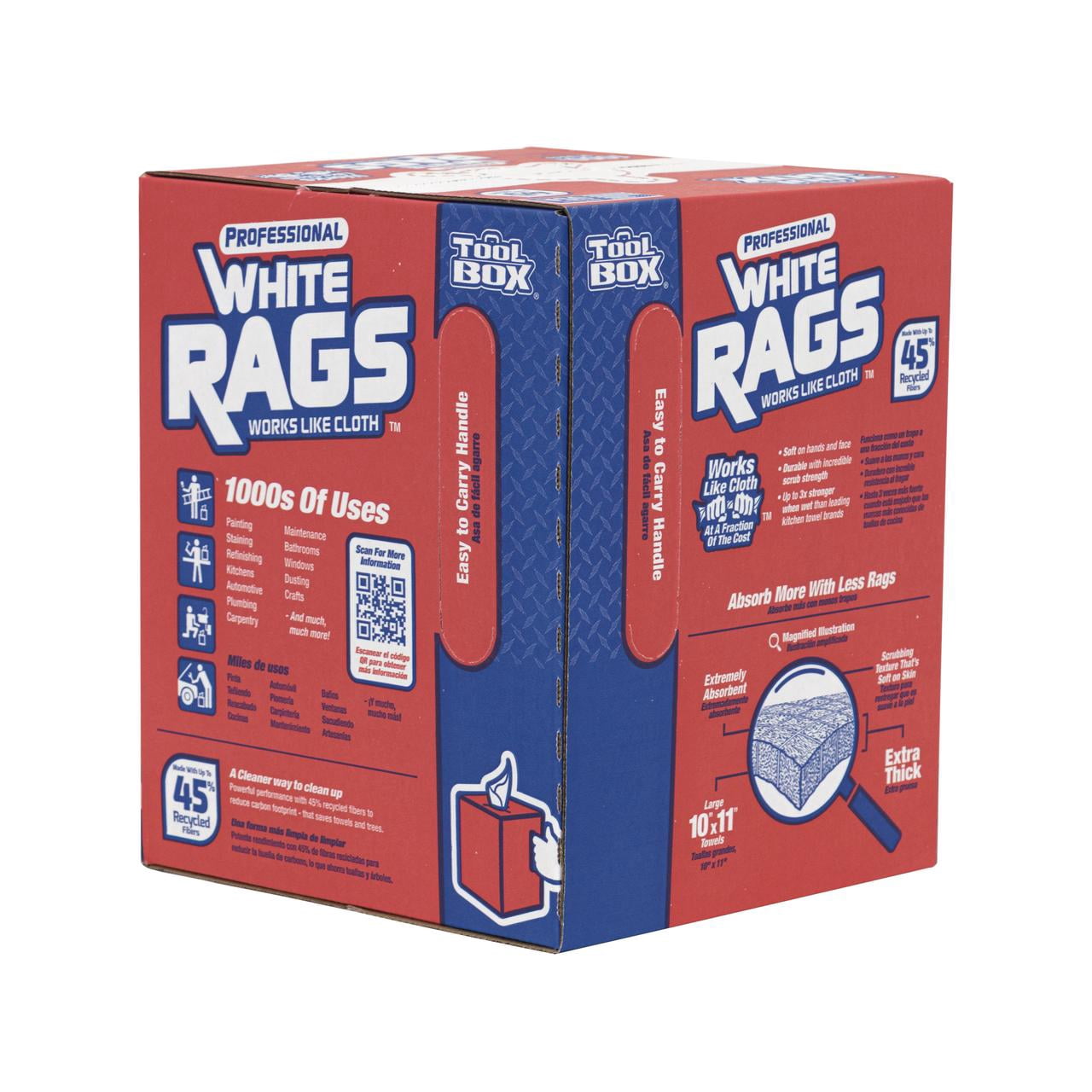 Sellars TOOLBOX Professional White Rags (Heavy-Duty Disposable Cleaning Cloths, 200 Sheets, 10 in x 11 in) yuj9u