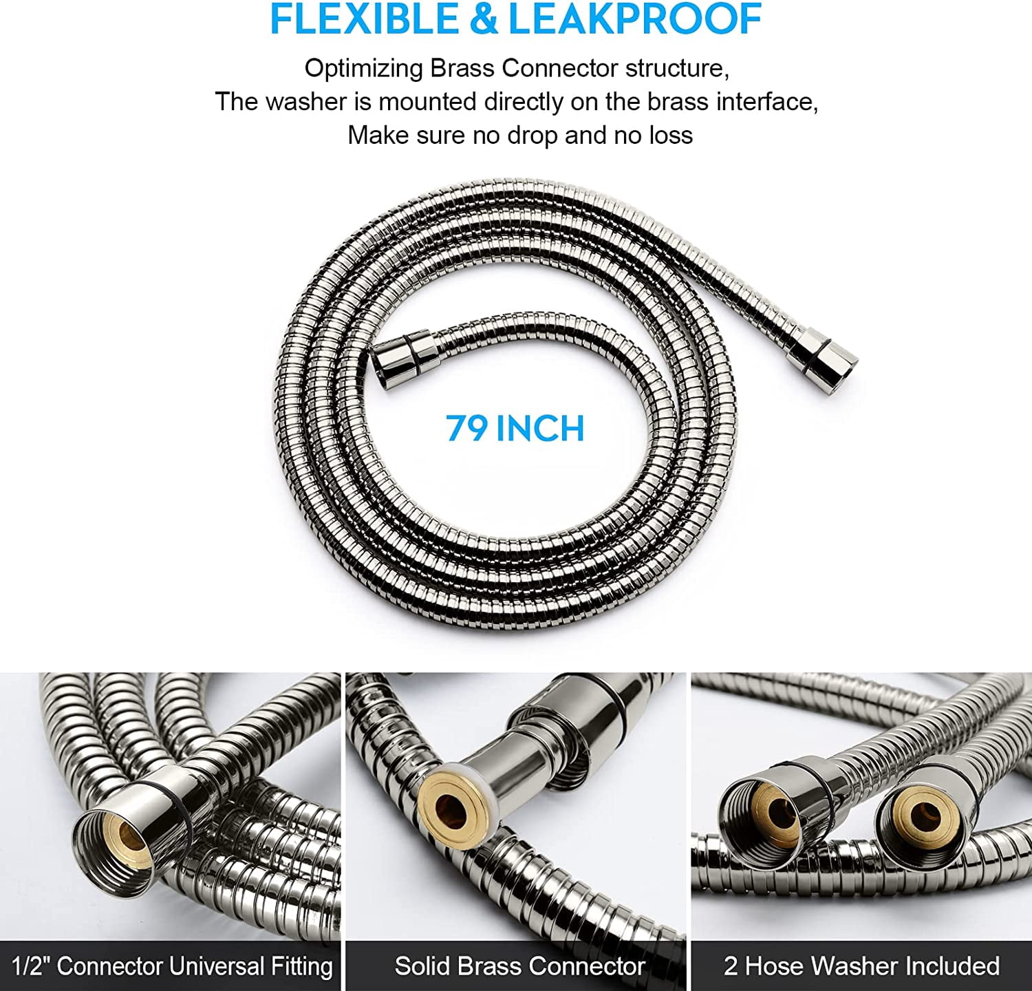 HuiJuMei Extra Long Stainless Steel Handheld Shower Hose (Brushed Nickel, 79 in) d9lhy