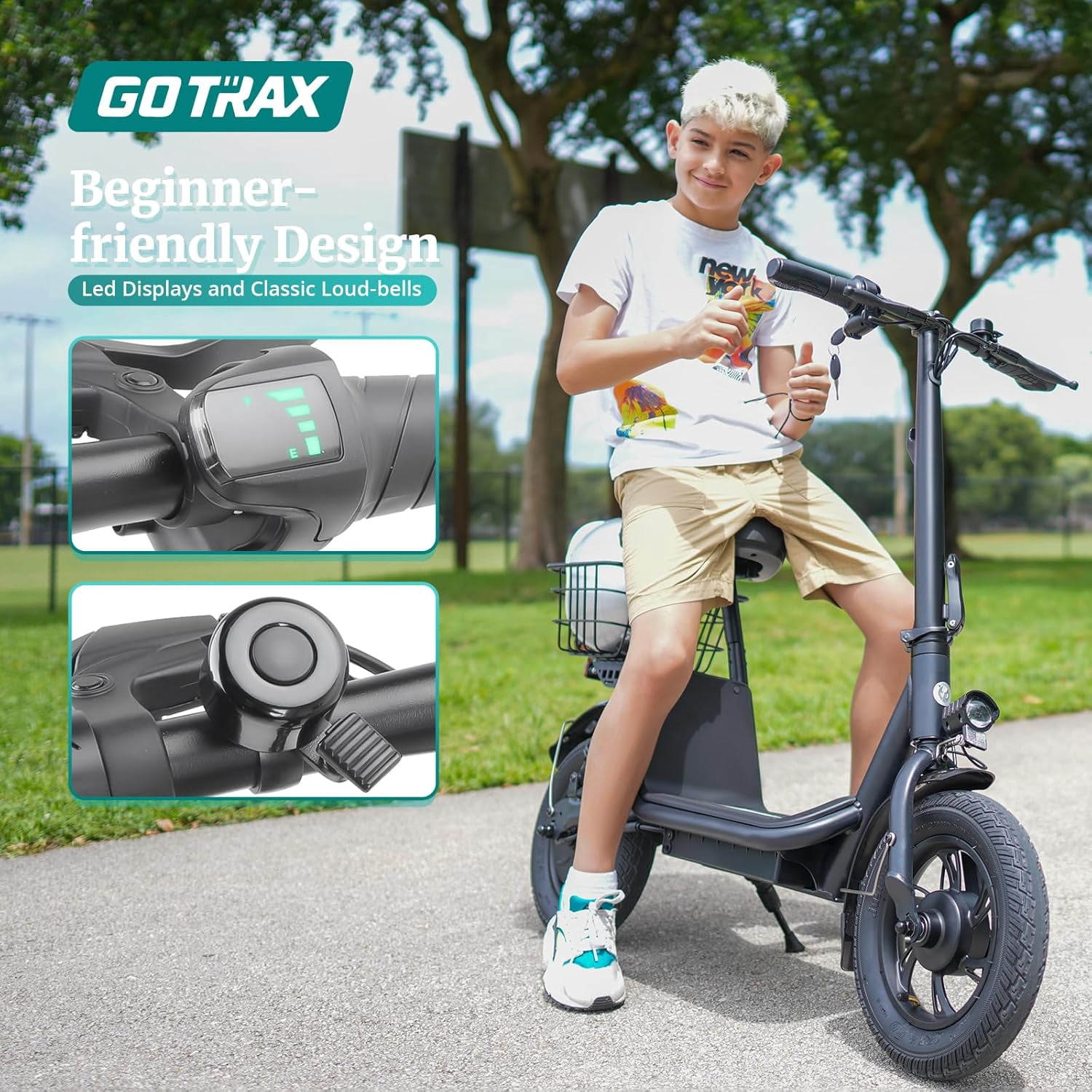 Gotrax A5 Electric Scooter with Seat and Storage Basket (White, 220 lb) p2ele