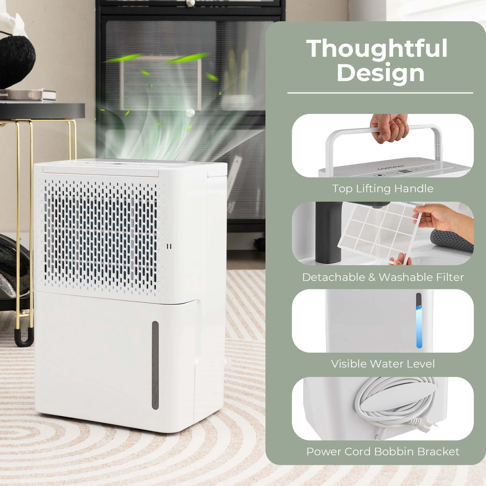 Costway 32 Pint Dehumidifier for Basements and Large Rooms (White, 2000 sq ft) fm6q9