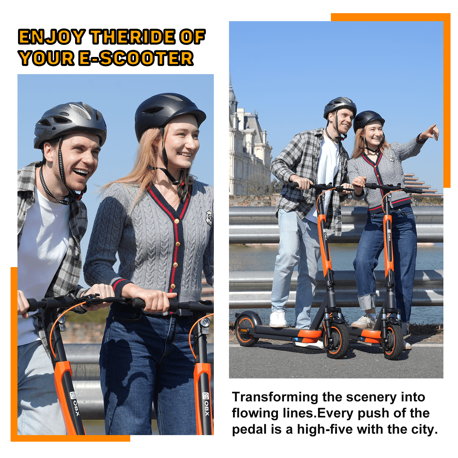 OBX Electric Scooter for Adults, 21MPH 800W Motor, 22 Mile Range, Folding Commuter E-Scooter (Orange, 10 in Tires) xu7zr