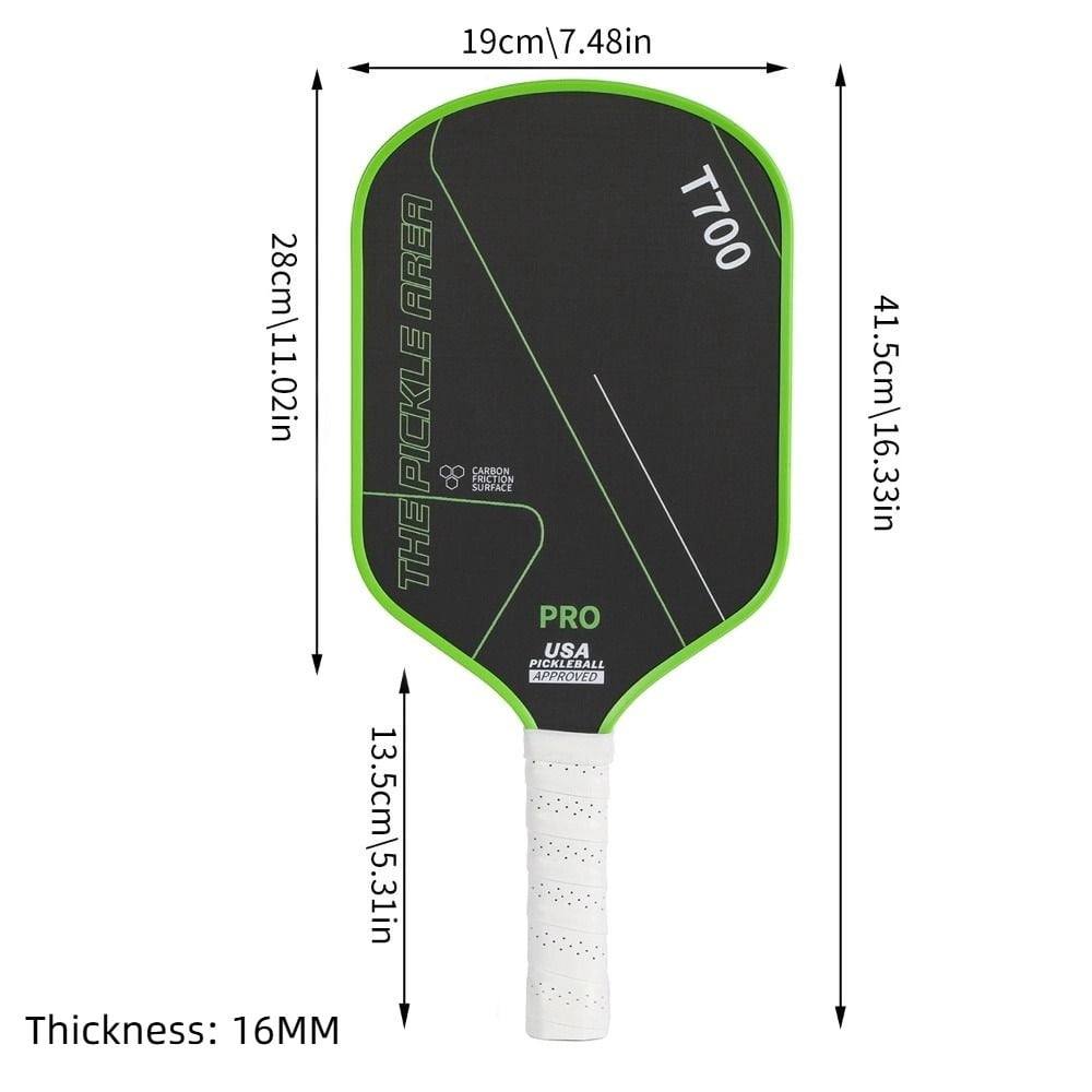 T700 Pickleball Paddle Carbon Fiber Professional Racket with Textured Surface (Black, 16.34 in x 7.48 in) l123p
