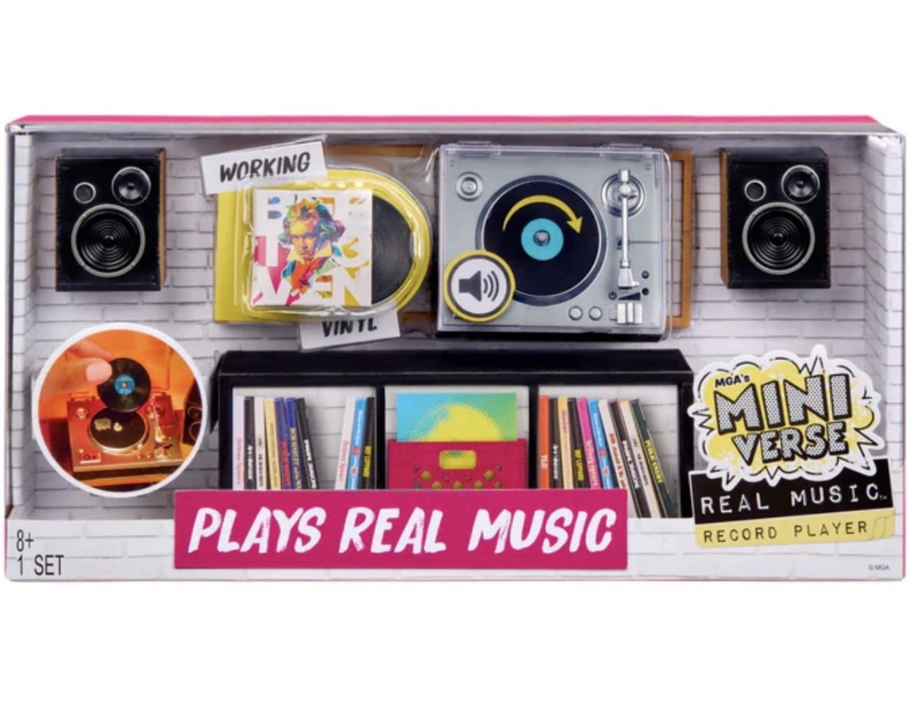 MGA's Miniverse Real Music Record Player Mini Collectible with Playable Vinyl (Beethoven Symphony No. 5 Remix, 1 Piece) 34qwu