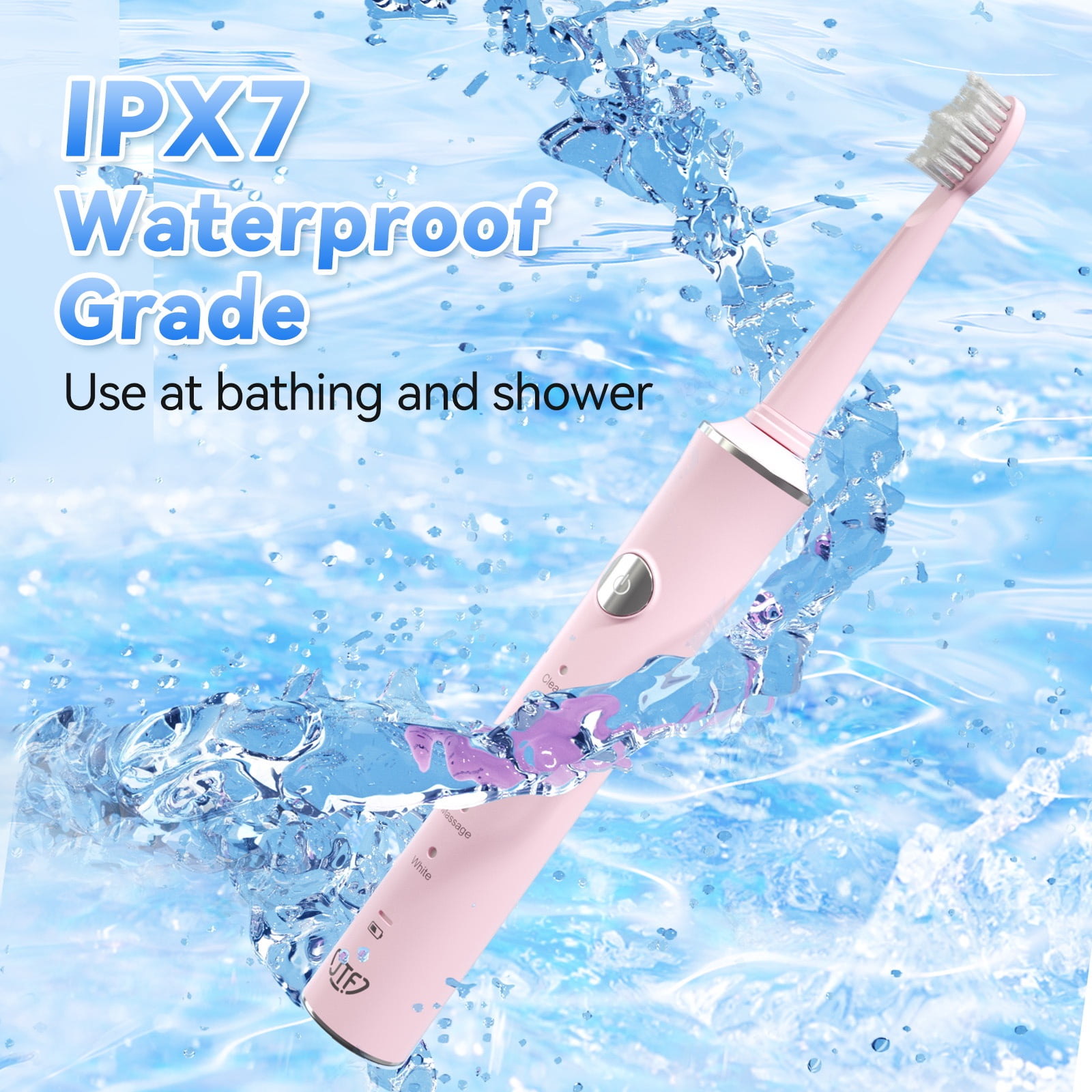 JTF Sonic Electric Toothbrush with 8 Brush Heads and Travel Case (5 Modes, Rechargeable, Pink) fvqxp