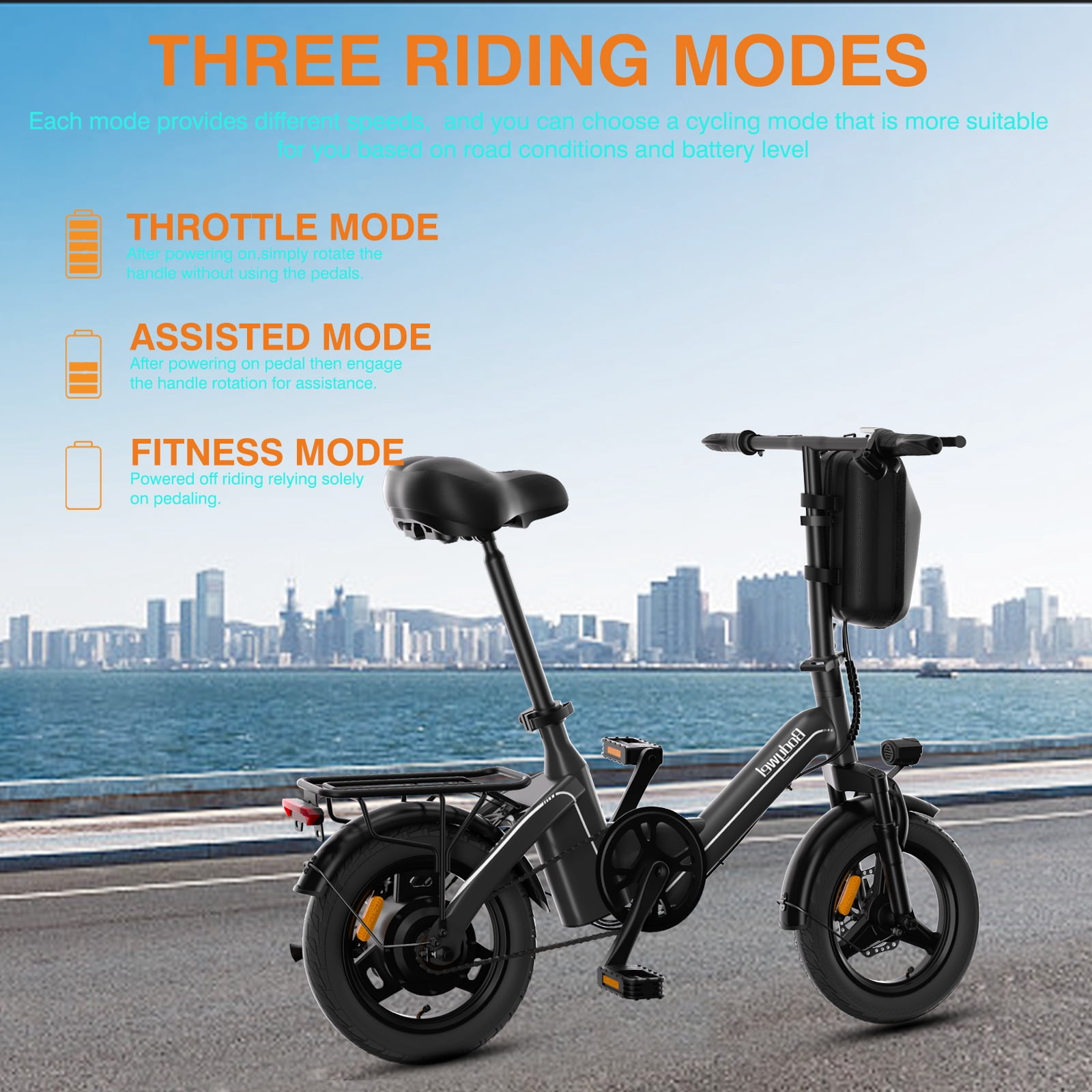 Bodywel Folding Electric Bicycle for Adults and Teens, 14 in Compact E-Bike with 500W Motor and 360Wh Battery (Black) ve9uh