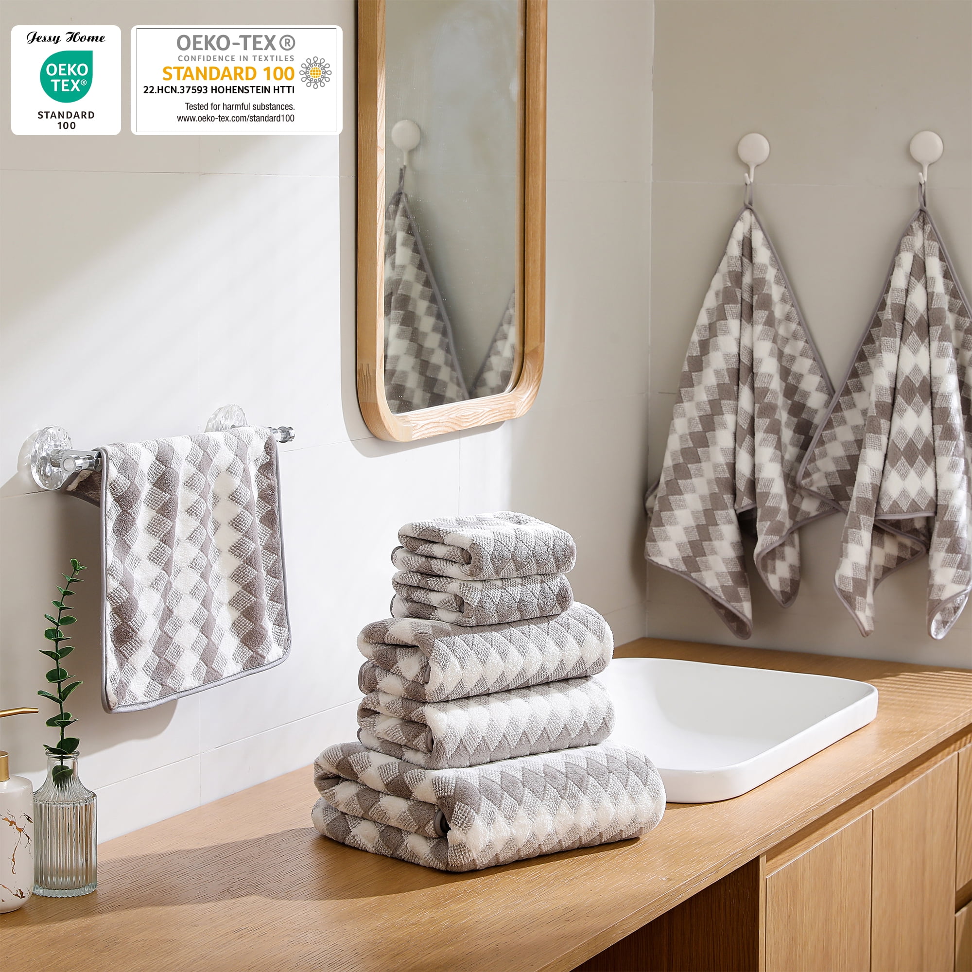 Jessy Home 12-Piece Plush Bath Towel Set, Highly Absorbent Hotel Quality Bathroom Linens (Light Gray, 12-Piece Set) 123yi