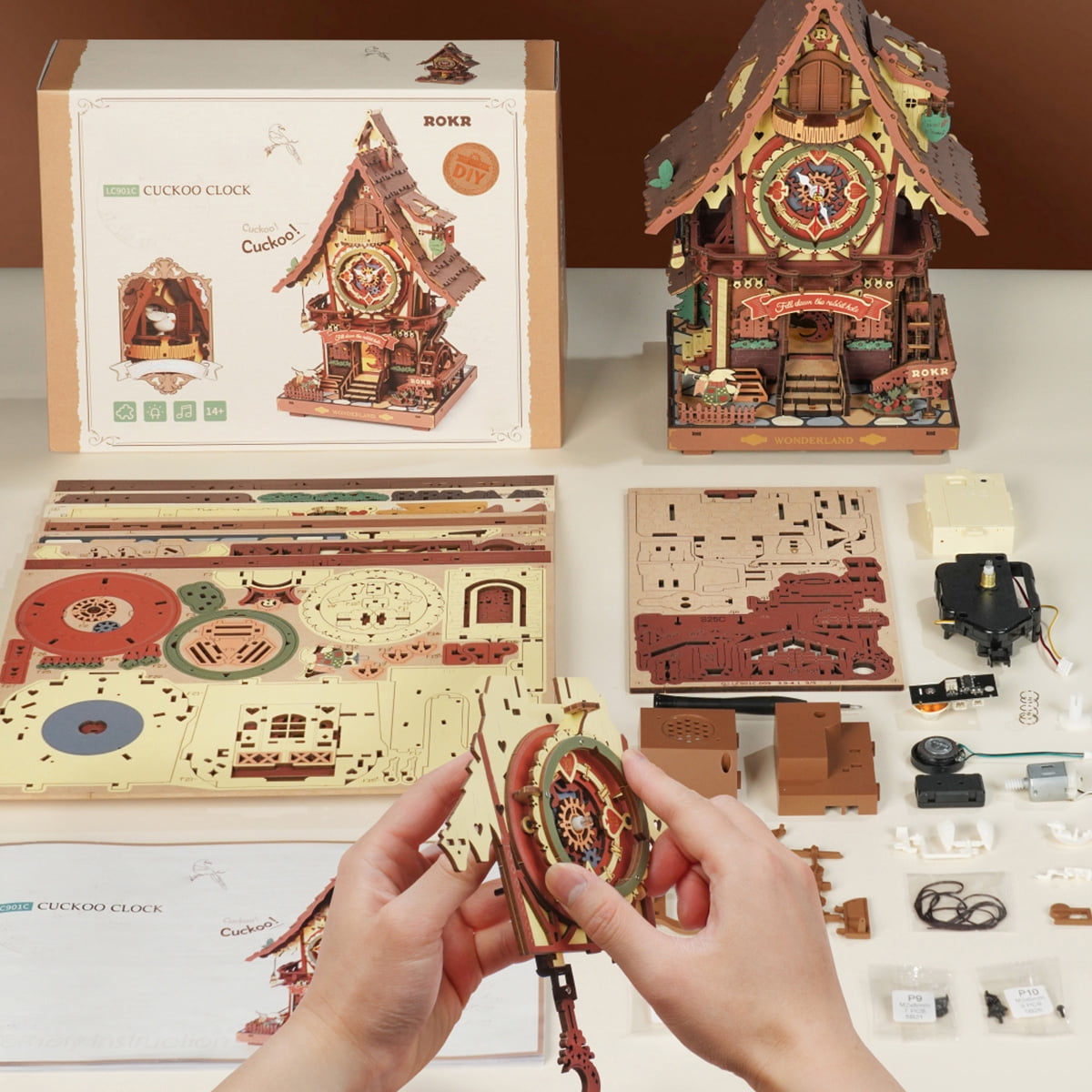 ROKR Cuckoo Clock Mechanical 3D Wooden Puzzle (Colorful, 12 in x 8 in) rq06t