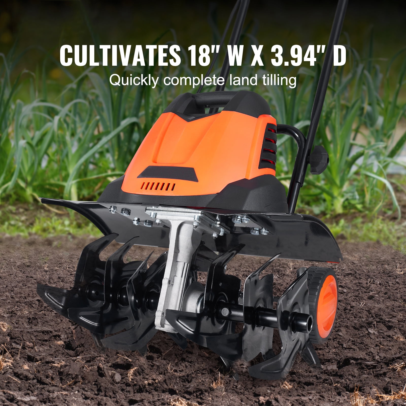 KFFKFF Electric Tiller and Cultivator, 12 Amp Corded Rototiller with Steel Tines for Garden Soil Excavation (18 in Width, 3.94 in Depth) ohikk