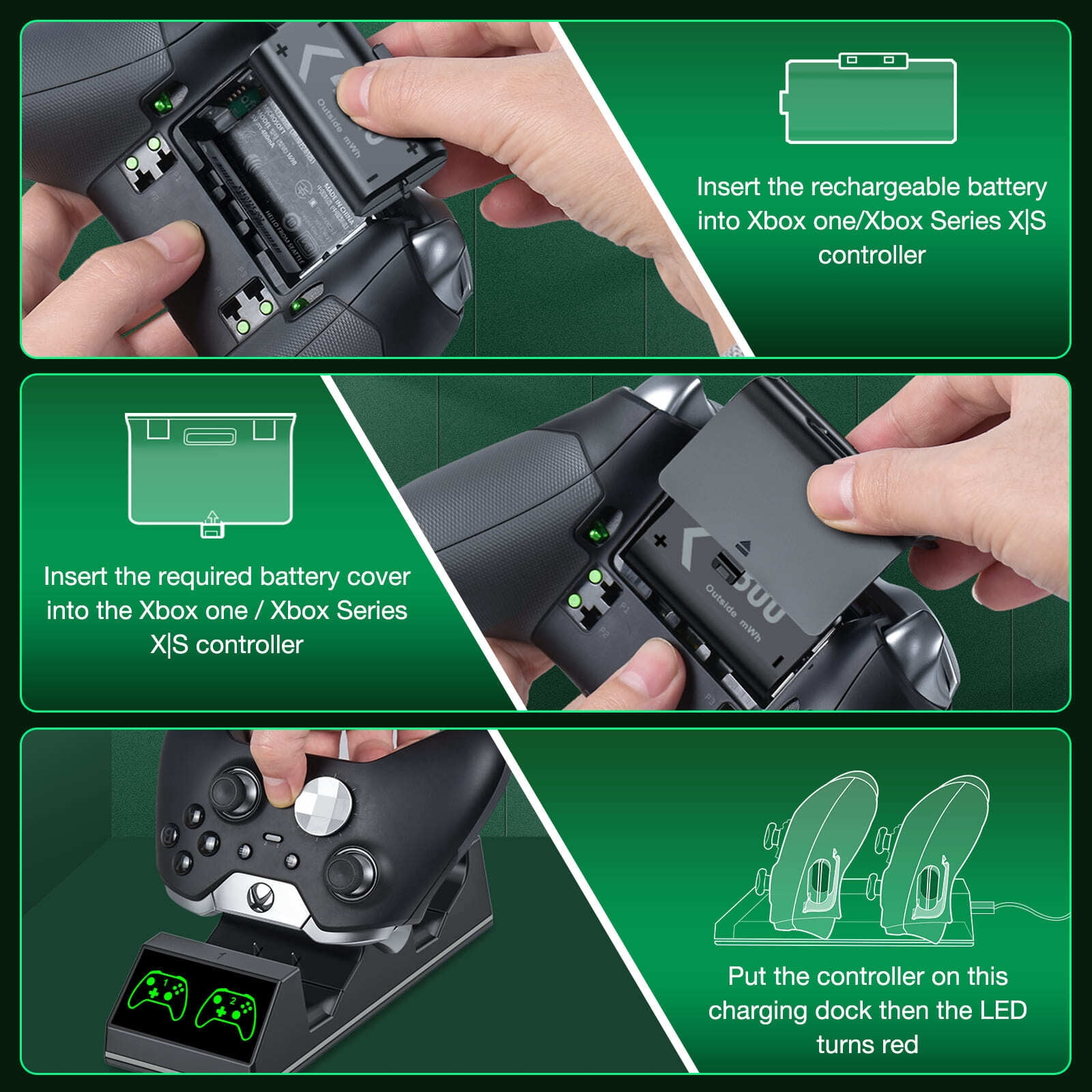 Esywen Controller Charging Station for Xbox Series X/S/One/Elite (Black, 2-Pack Rechargeable Battery) 94vp3